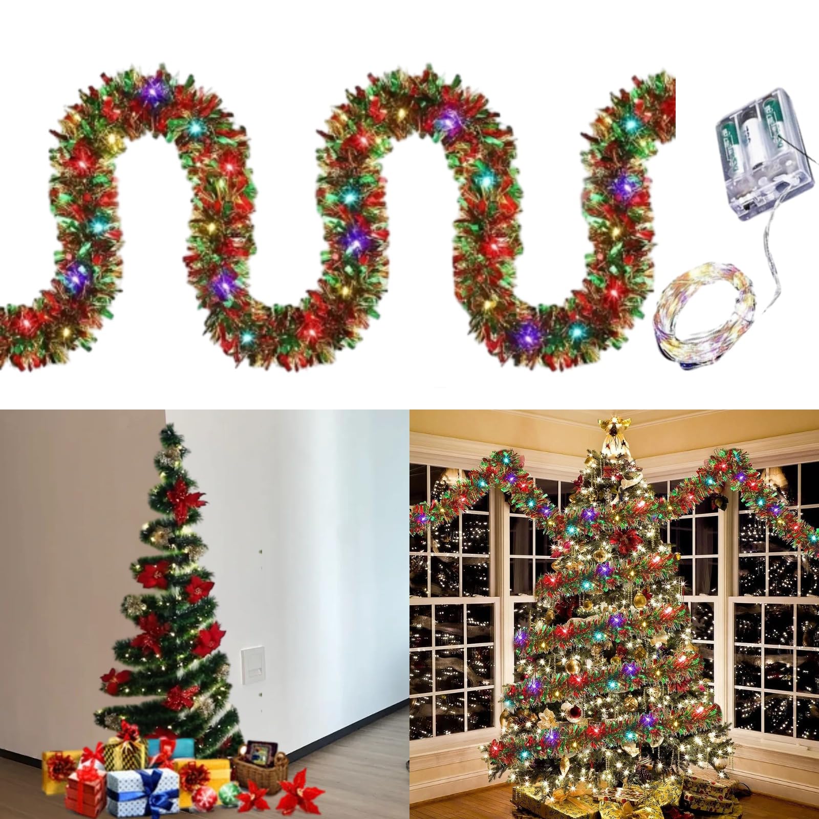 SPEPROECO Pre-Lit Christmas Decoration Garland,16.4FT Christmas Garland with 50LEDs lights String for Home Stairs Fireplaces Walls,Artificial Garlands Christmas Decor Indoor Outdoors