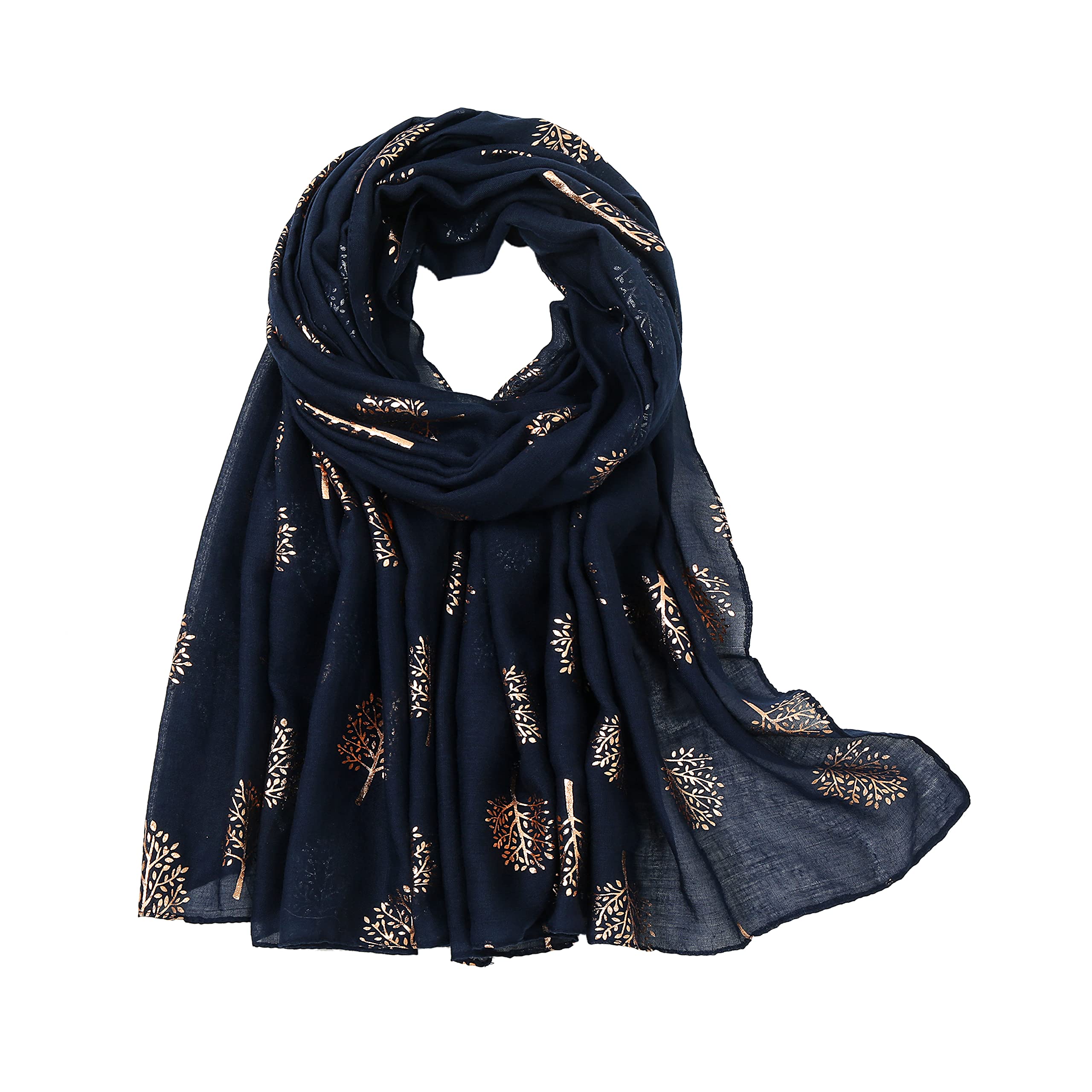 KAVINGKALY  Silver Foil Mulberry Tree Printed Fashion Scarf for Women Soft Shawl Wrap
