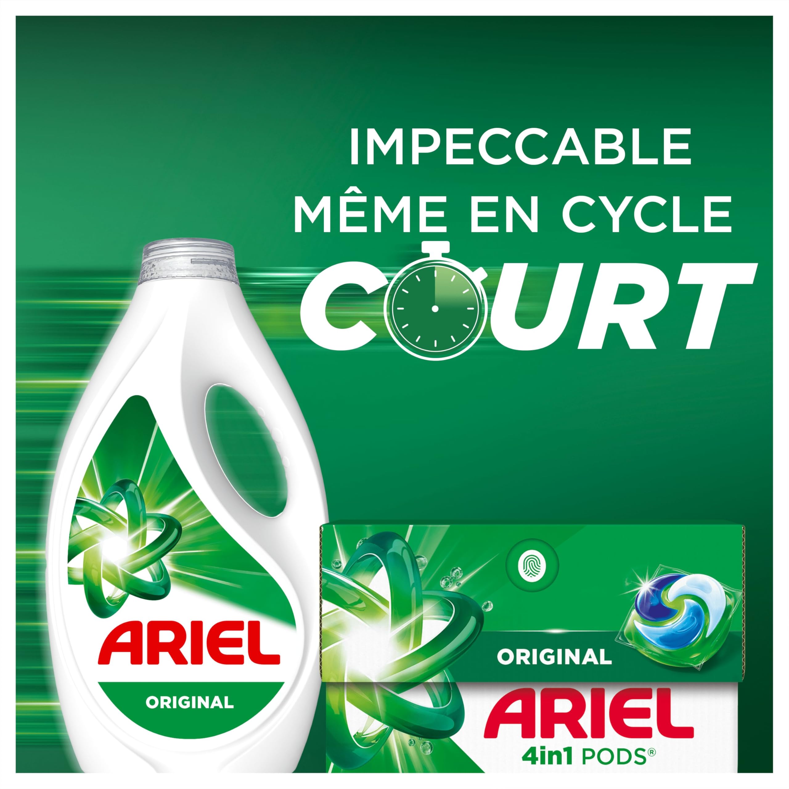 Ariel Original Lessive Liquide, 100 Lavages, Action Détachante En 1 Seul Lavage, Impeccable Même à Froid, Fabriqué en France