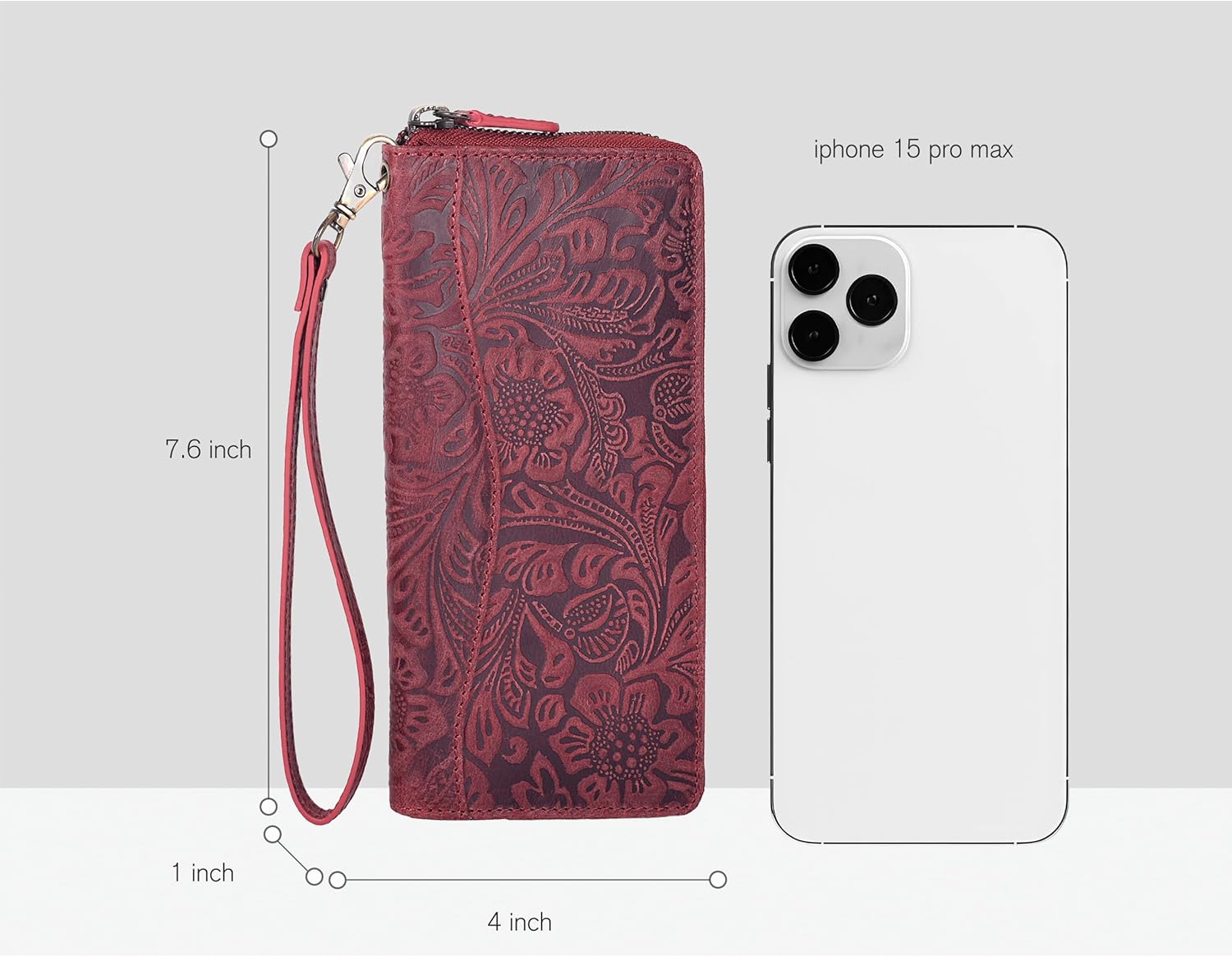 Red Embossed Wallet for Women - Leather RFID Womens Wallet Clutch with 8 Credit Card Holder, Coin Pocket, Gift for Women’s - Image 4
