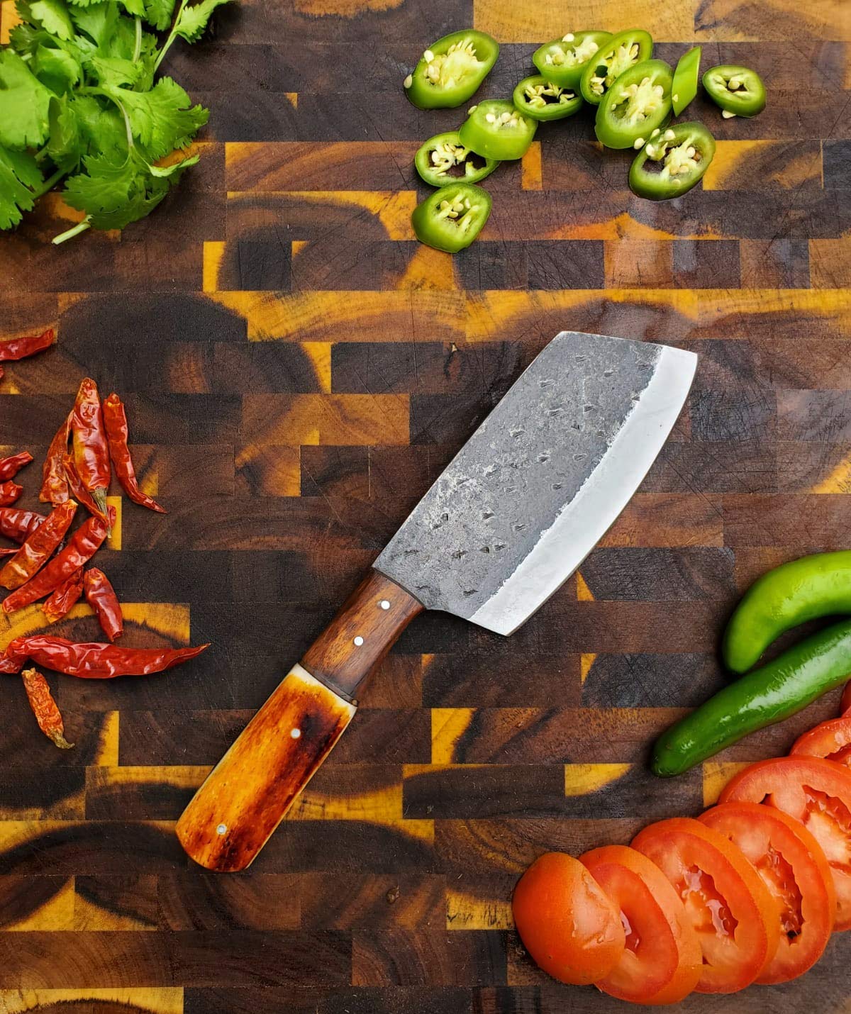 Titan International Knives Handmade Cleaver Carbon 1080 Steel | Fixed Blade Color Coated Butchers knife | Best for Kitchen & Outdoors, 9 inches