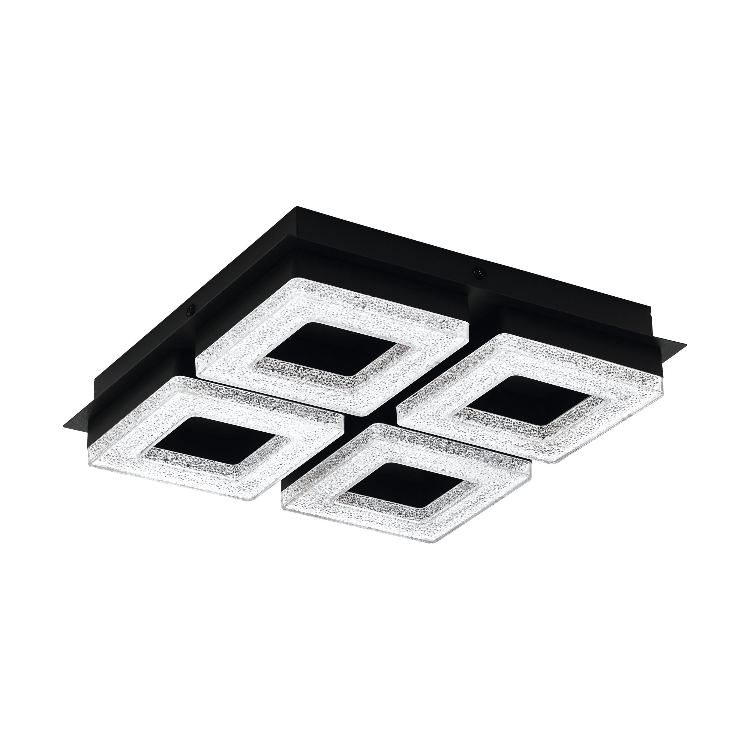 Eglo Black Fradelo Led Ceiling Light, Warm White, Steel & Crystal‑Effect
