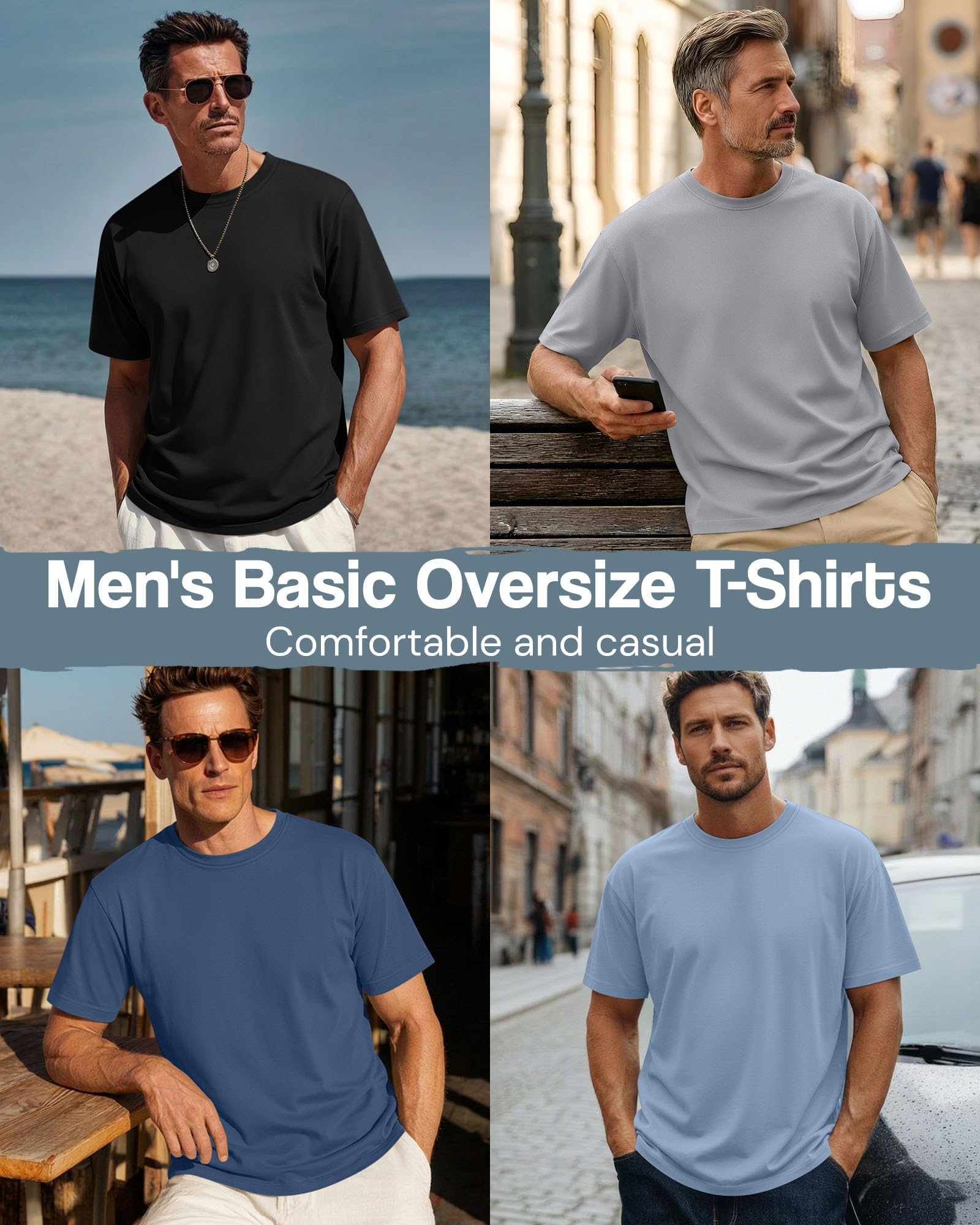 Neer Paquete de 4 Camisetas para Hombre Tallas Grandes y Altas Algodón de Verano, Mangas Cortas Cuello Redondo Prenda Casual