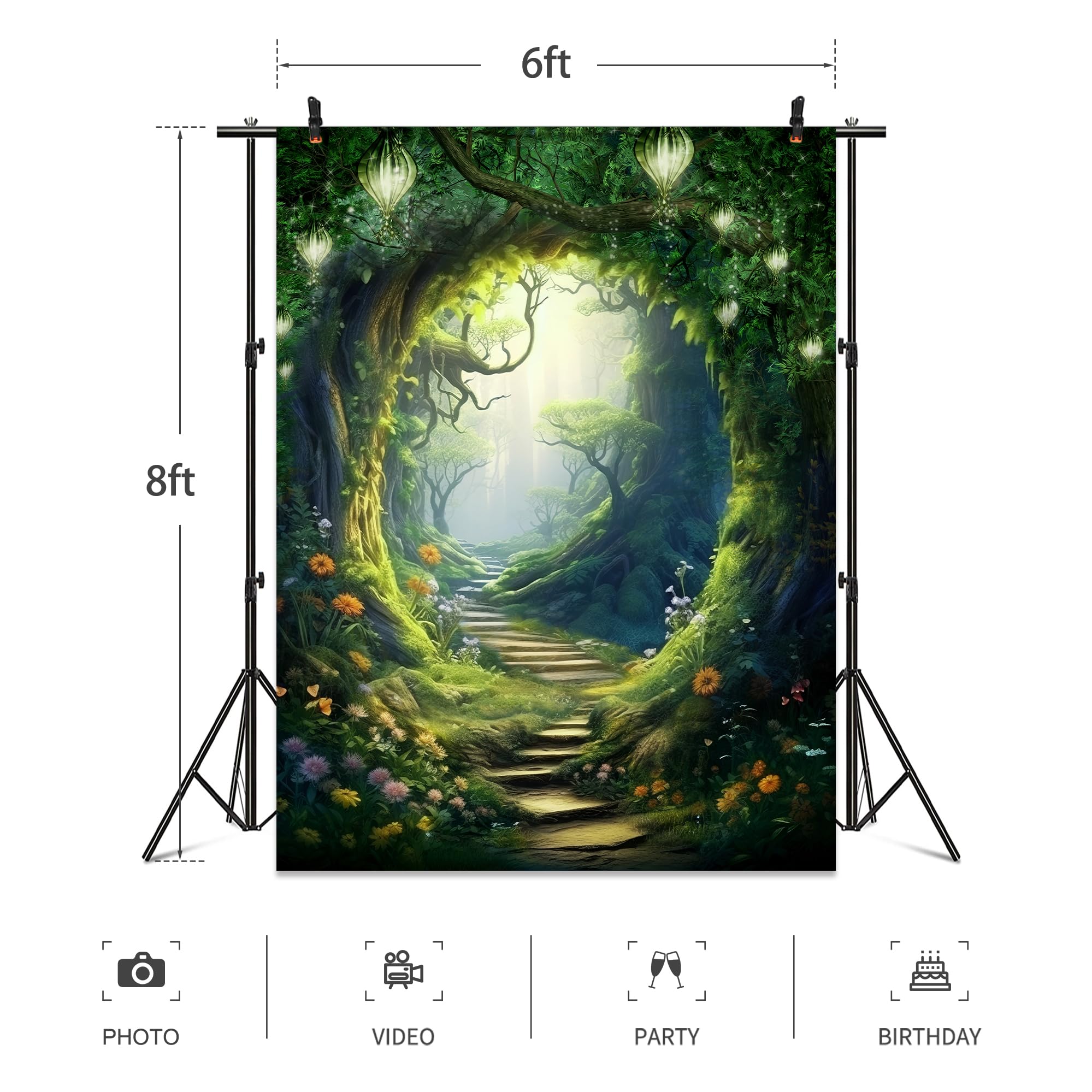 Omifly Moon Night Backdrop 5Wx7H for Photography Fairy Blue Sky Sea Full Moon Scene Seaside Enchanted Misty Woodland Background Party Decorations Cake Table Banner Decor Photo Booth Studio Prop