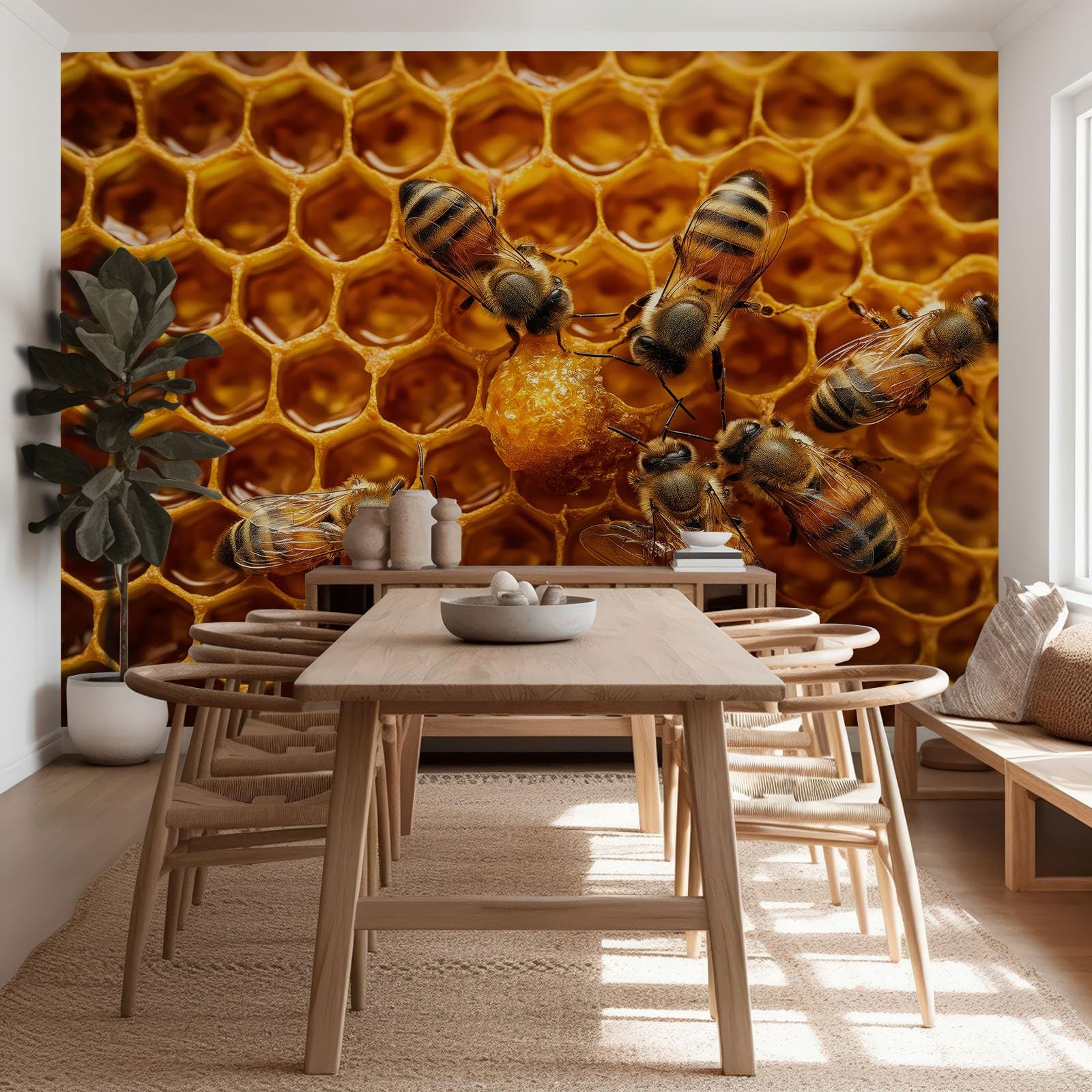 Tapeta 3D zdjęcie geometryczny plaster miodu zwierzę pszczoły fototapeta 200 x 140 cm, włóknina wiejska rustykalna sztuka druk tapeta sypialnia dekoracja pokrycie ścian plakat obraz projekt