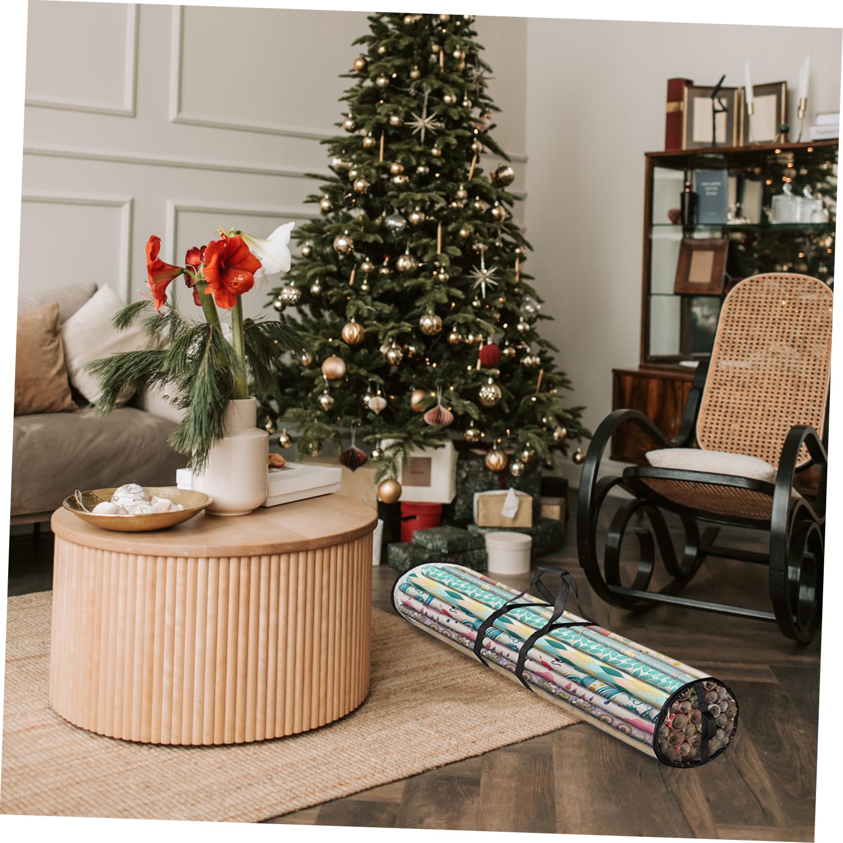 TOPBATHY 3 Stück Weihnachtliche Aufbewahrungstasche für Geschenkpapier mit Robustem Reißverschluss Leichter Organizer für Geschenkverpackungen für Weihnachten und Feiertage Elegantem