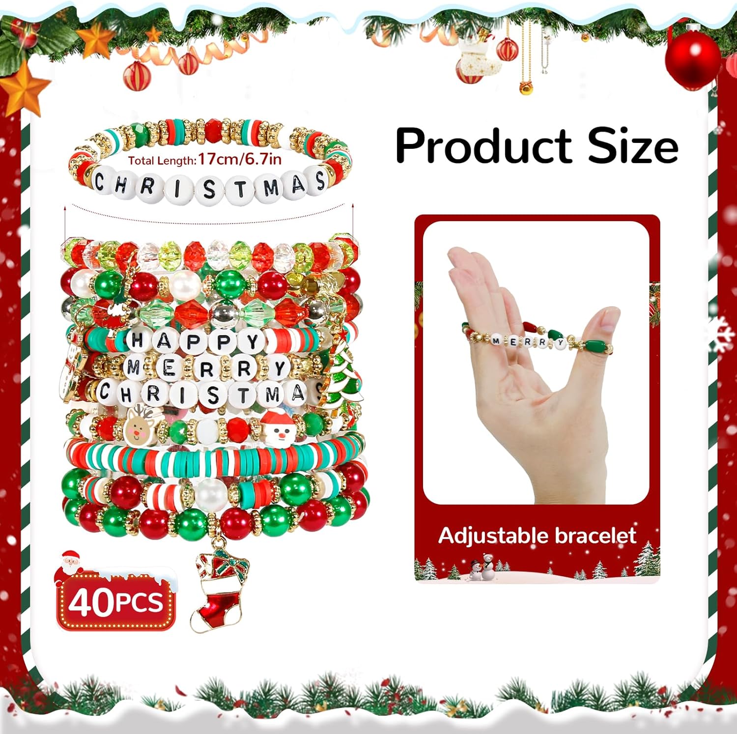 40Pcs Stackable Friendship Bracelets Set, Boho Stretch Bracelets for Women, Elastic Layering Bracelet Bulk for Jewelry Gift Party Favors Supplies - Image 2