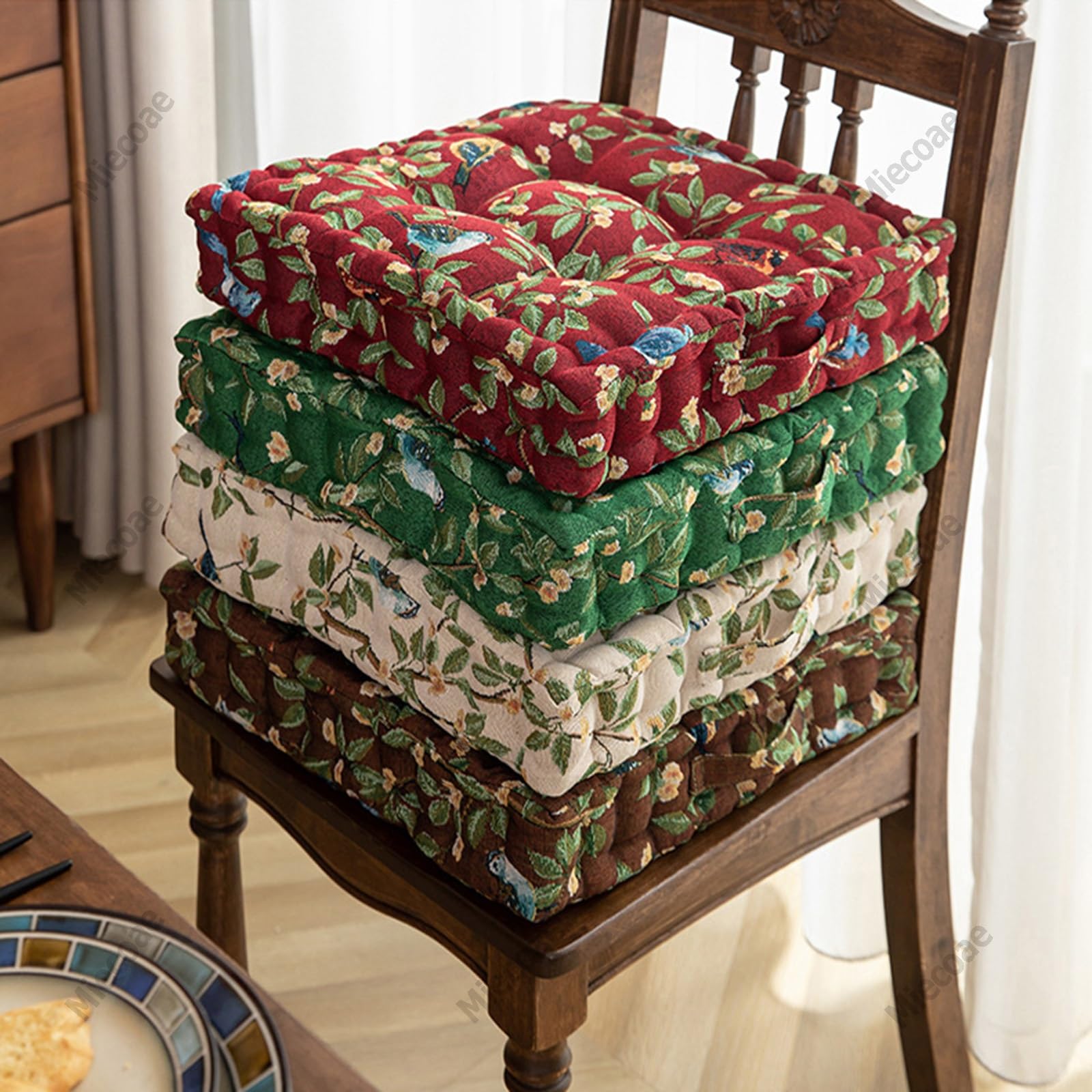 Cojines para Sillas Cojín de Meditación Cuadrado 40x40 Cojin Suelo Grandes con Asa, Cojín Silla de Jardín Exterior y Interior, Cojines para Bancos de Ruedas Comedor(Leaf-3)