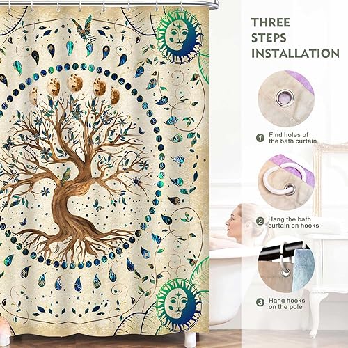 Miniatura 6 de TPMDFC YLDWTP0212 - Cortina de ducha con diseño de árbol de la vida, 72 x 72 pulgadas, poliéster, juego de cortinas de ducha con árbol de la vida,