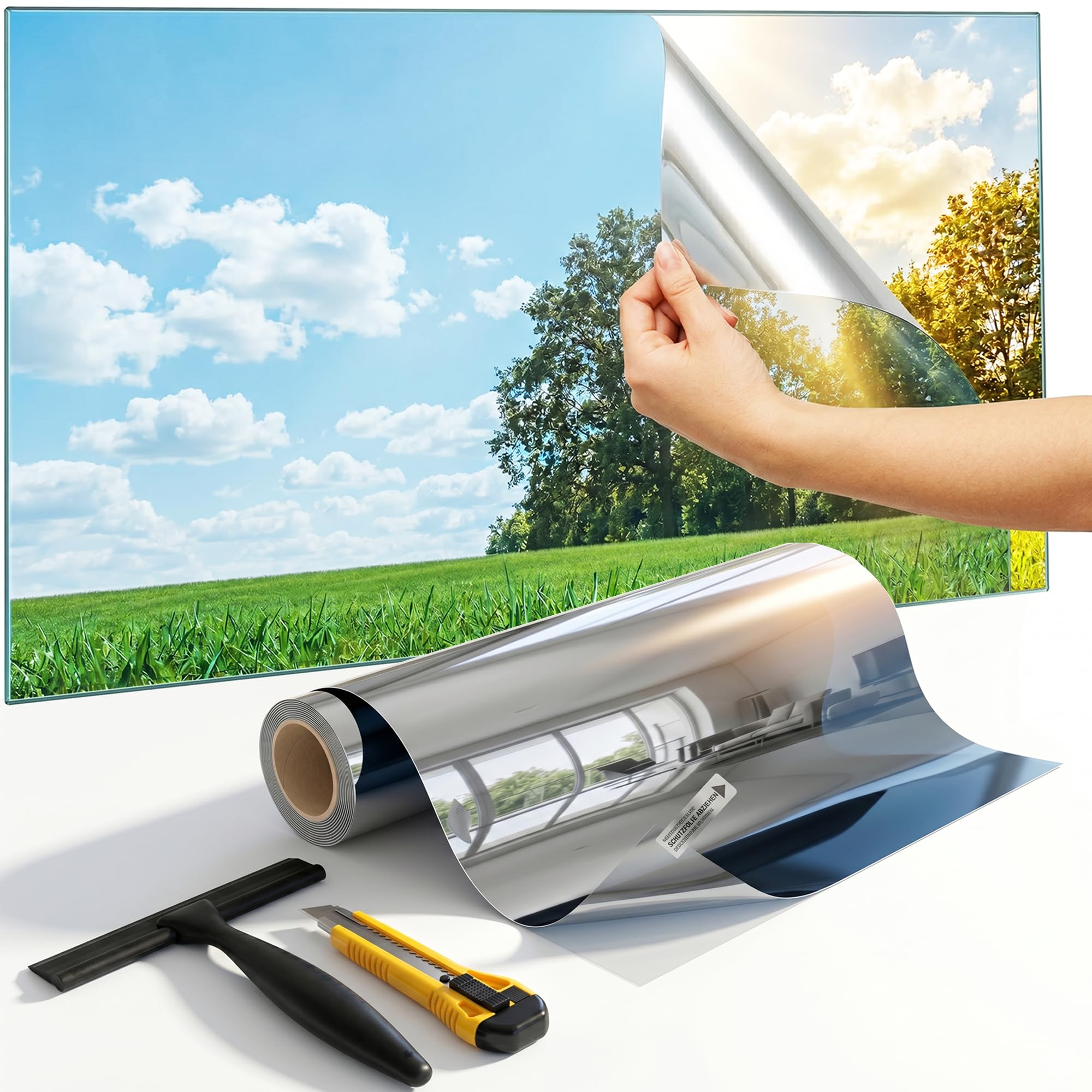 Film Miroir Fenêtre sans- Anti Chaleur & Anti UV - Film Solaire Électrostatique avec Kit de Pose Complet