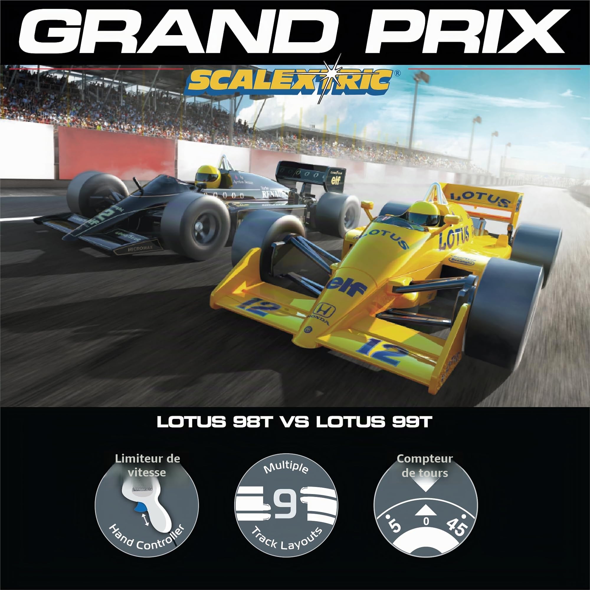 Scalextric Ensemble de Pistes de Course à partir de 5 Ans pour Enfants – Circuit de Vitesse du Grand Prix des années 80 – Pistes de Course électriques pour garçons et Filles à partir de 5 Ans – Mini