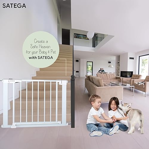 Miniatura 5 de SATEGA Puerta de seguridad para bebés y mascotas y escaleras con sistema de timbre de 4 modos  Seguridad adicional para niños y mascotas  Cierre