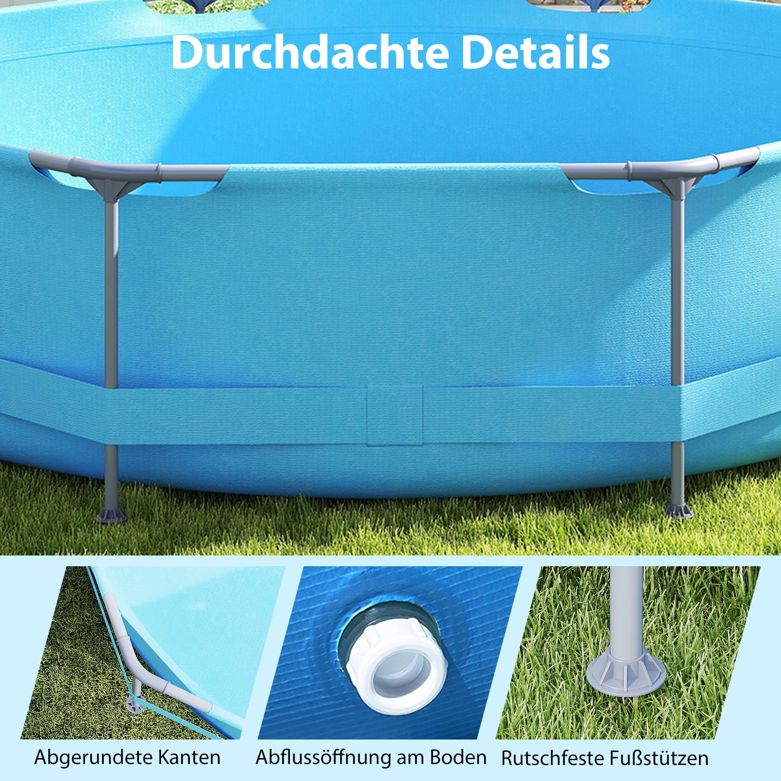 RELAX4Life Pool-Set mit Filterpumpe Ø 360 x 76 cm Metallrahmen Schwimmbecken Komplettset