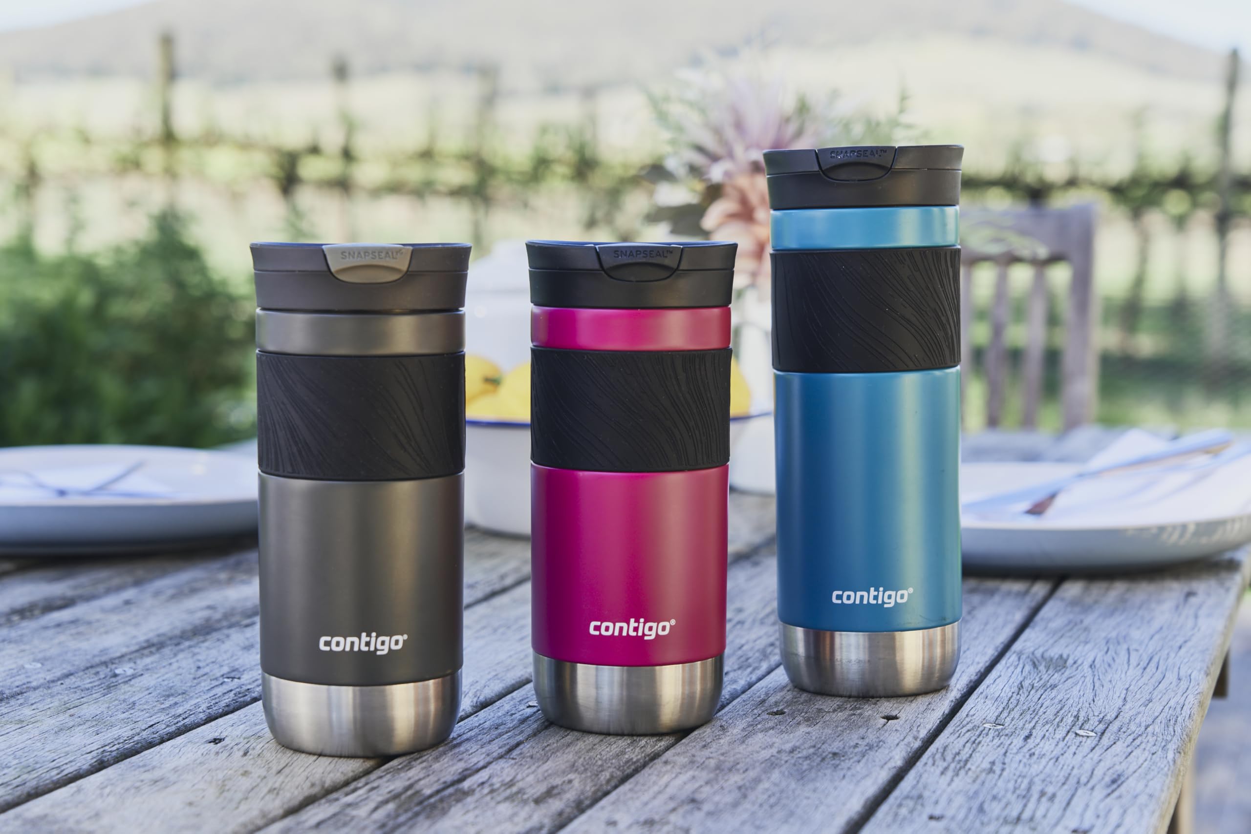 Contigo Byron 2.0 SNAPSEAL - Tazza termica con incisione – nome in acciaio inox, tazza da viaggio, tazza da caffè to go, a prova di perdite, coperchio facile da pulire, senza BPA, 470 ml (Licorice)