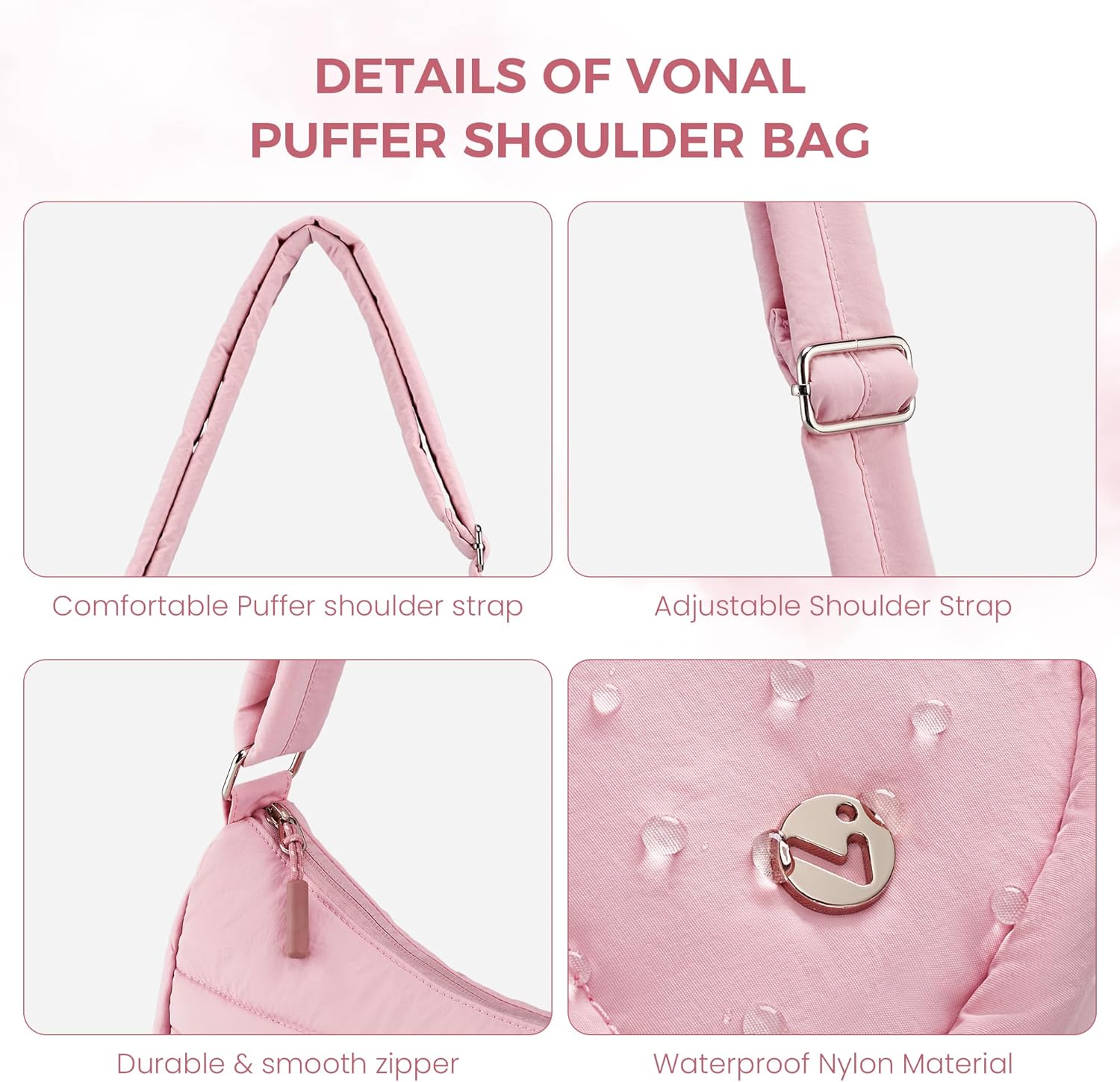 VONAL Puffer Crescent Crossbody Bag for Women Lightweight Nylon Quilted Waterproof Shoulder Purses with Adjustable Strap - Image 5