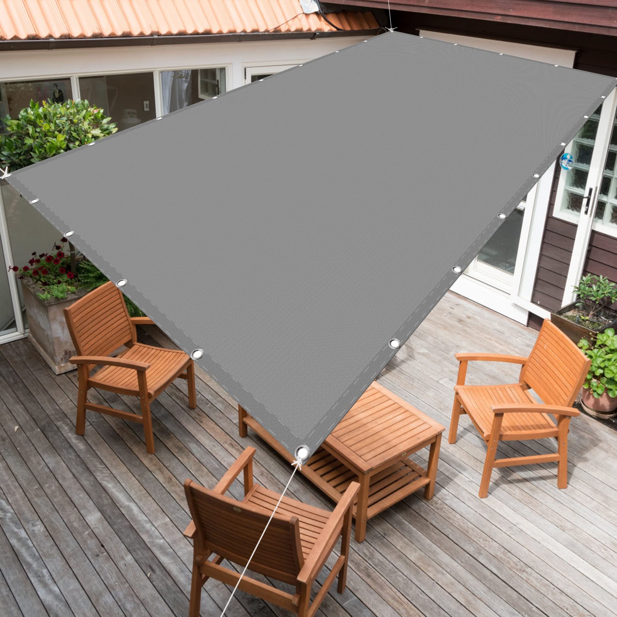 Wasserfestes Sonnensegel, 1,5 x 2,2 m, 98 % UV-Block, Sonnensegel, für Garten, Terrasse, Vordach, dreieckig, rechteckig, quadratisch, Hellgrau, inklusive Seilen