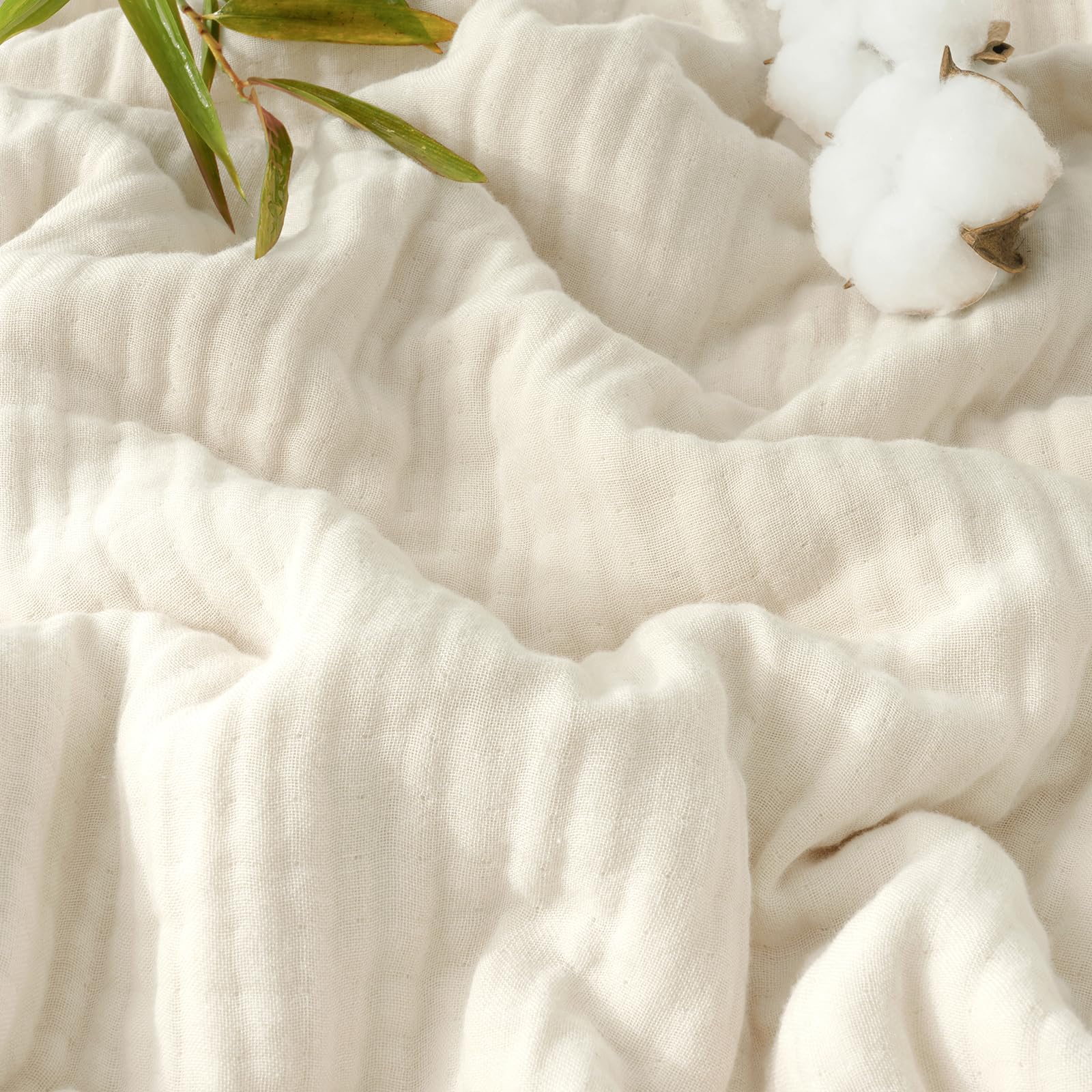 phf cooling muslin king blanket for hot sleepers, 60% rayon derived from bamboo, 40% cotton for summer, 4-layer breathable gauze blanketfor bed couch, 108"x90", natural/shortbread