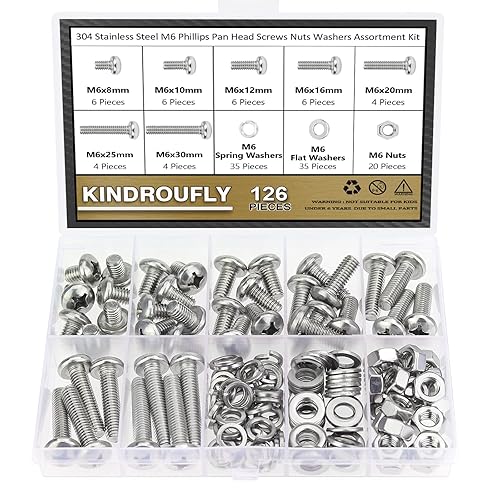 Miniatura 8 de Kindroufly Juego de 126 tornillos Phillips M6 x 810121620251.181 in Phillips Tornillos de máquina de cabeza cacerola Kit surtido de tuercas y
