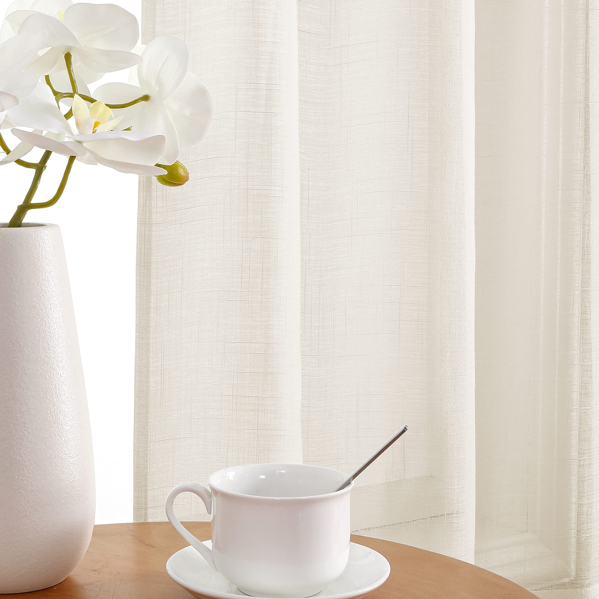 CUCRAF Tende In Voile Effetto Lino Con Occhielli - 2 Pezzi 225x140 Cm