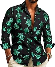 Barry.Wang Mens Christmas Shirts Xmas Holiday Party Button Down Dress Shirts Long Sleeve Snowflake Tree Shirt Halloween
