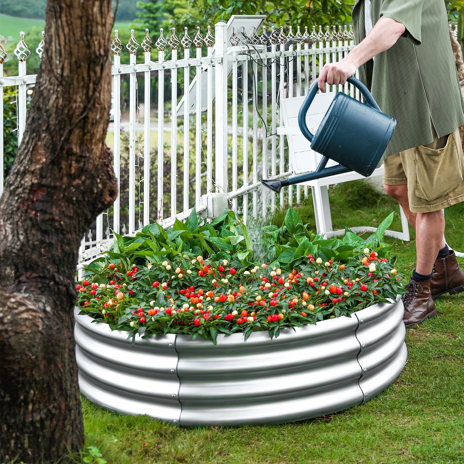 Parterres Surélevés Ronds En Métal (lot De 2) - 60x60x43 Cm, Fond Ouvert, Acier Galvanisé Blanc Pour Jardin, Balcon, Terrasse