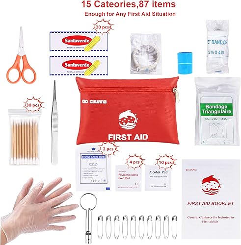 Miniatura 2 de Pequeño kit de primeros auxilios de viaje – 87 piezas limpia, trata y protege la mayoría de las lesiones, listo para emergencias en el hogar, al