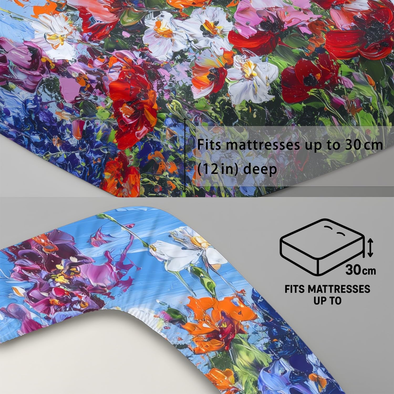 Elegant Blumen Spannbetttuch Natürlich Blume Spannbettlaken 140 x 200 x 30 cm 3teilig Mikrofaser Bettwäsche Set mit 2 Kissenbezüge 80 x 80 cm Kein Flachbettlaken