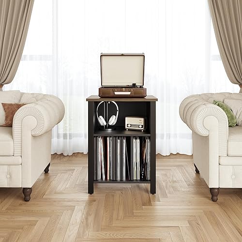 Miniatura 2 de LIDYUK Soporte para tocadiscos, mesa auxiliar de almacenamiento de discos de vinilo con estante de exhibición con capacidad para hasta 130 álbumes,