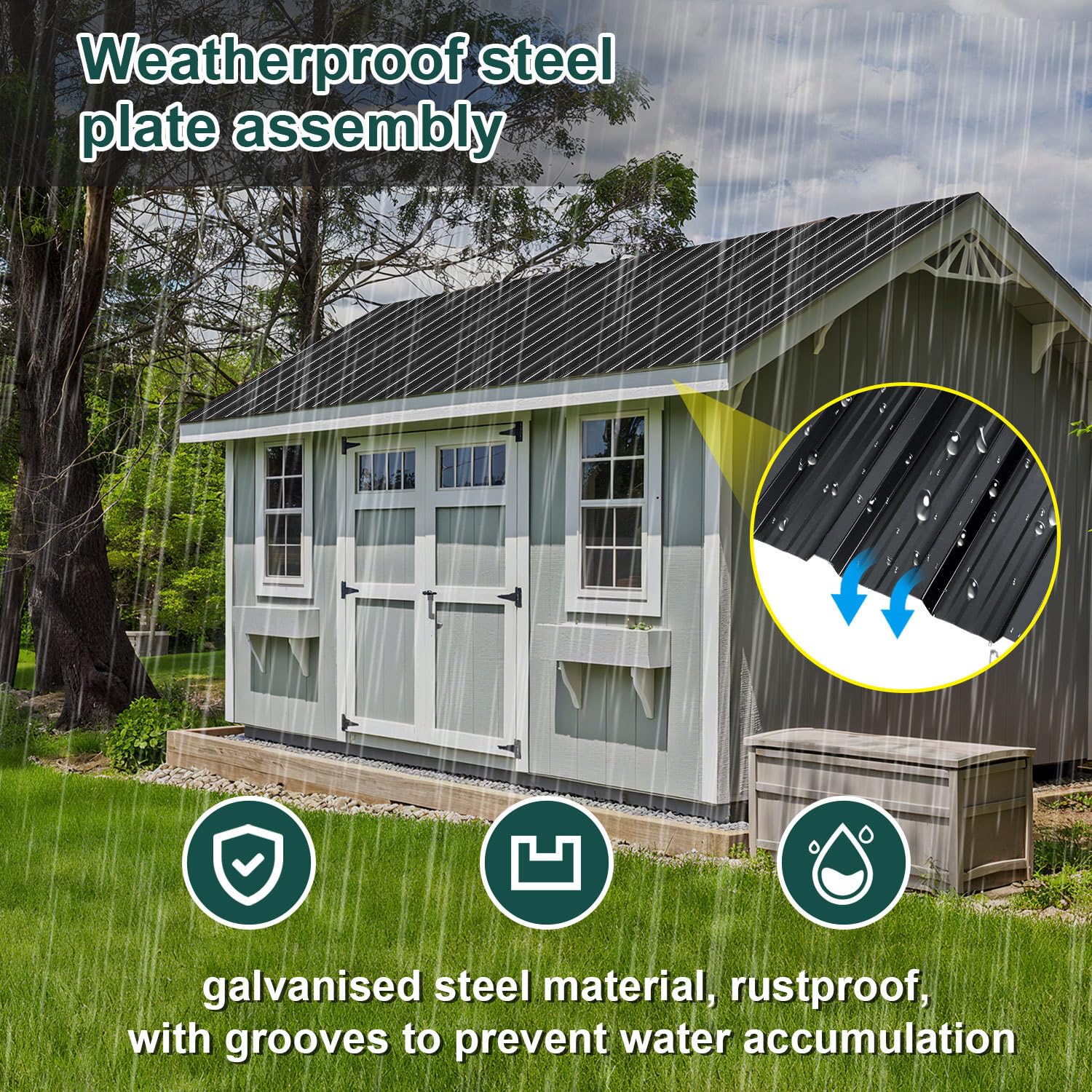 24 chapas perfiladas trapezoidales para techos, 129 x 46 cm, aprox. 14 m², 0,25 mm, chapa de acero galvanizado para cobertizos, cobertizos, incluye guantes de protección contra cortes