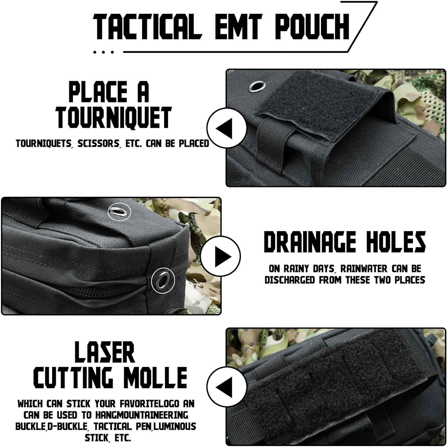 Ifak Med - Kit de primeros auxilios para trauma Molle negro, accesorio de repuesto para kit de primeros auxilios médicos de emergencia para equipo de supervivencia militar