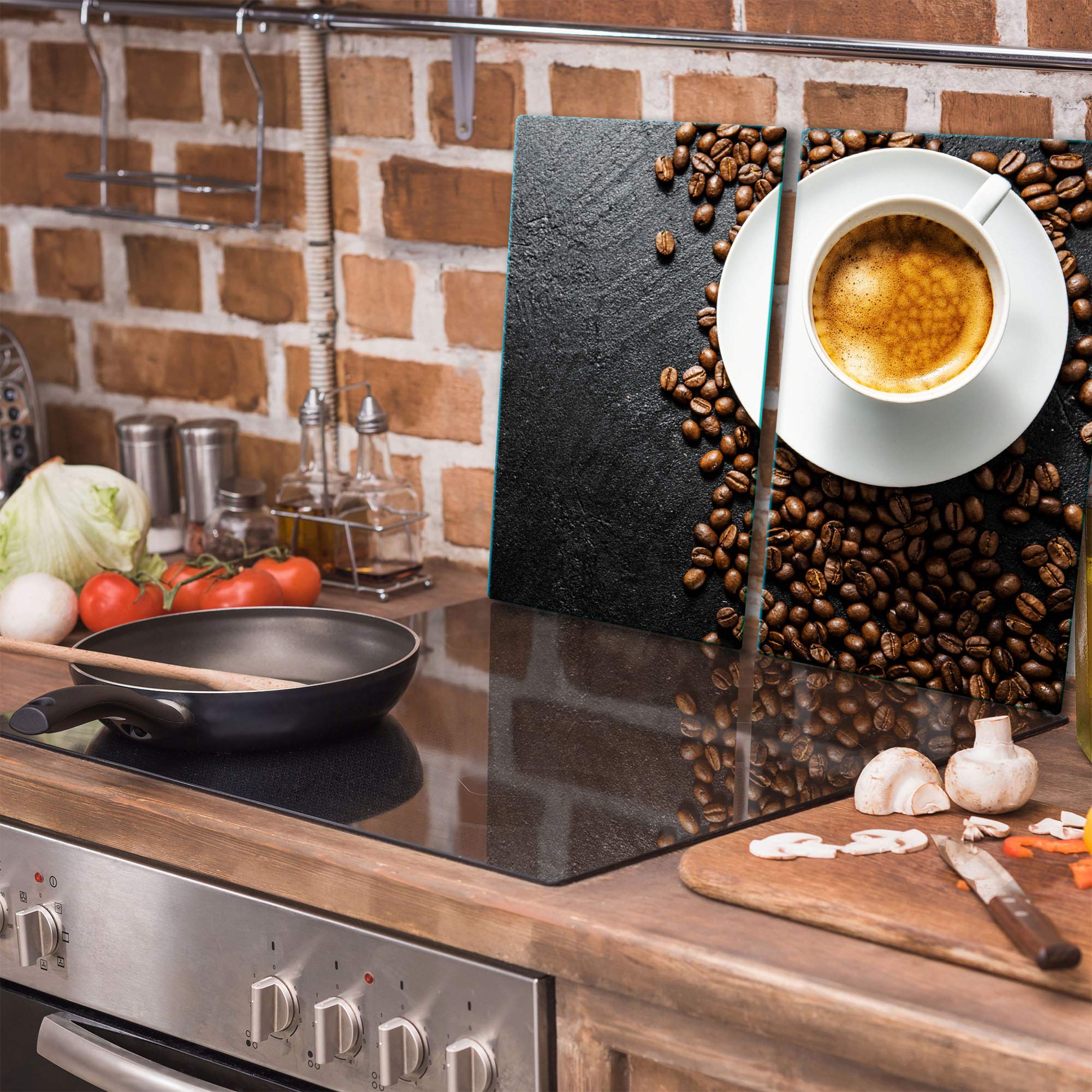 TMK | Herdabdeckplatten 2 Teilig 2x30x52 cm Ceranfeldabdeckung Küche Elektroherd Induktion Herdschutz Spritzschutz Glasplatte Schneidebrett | Kaffee