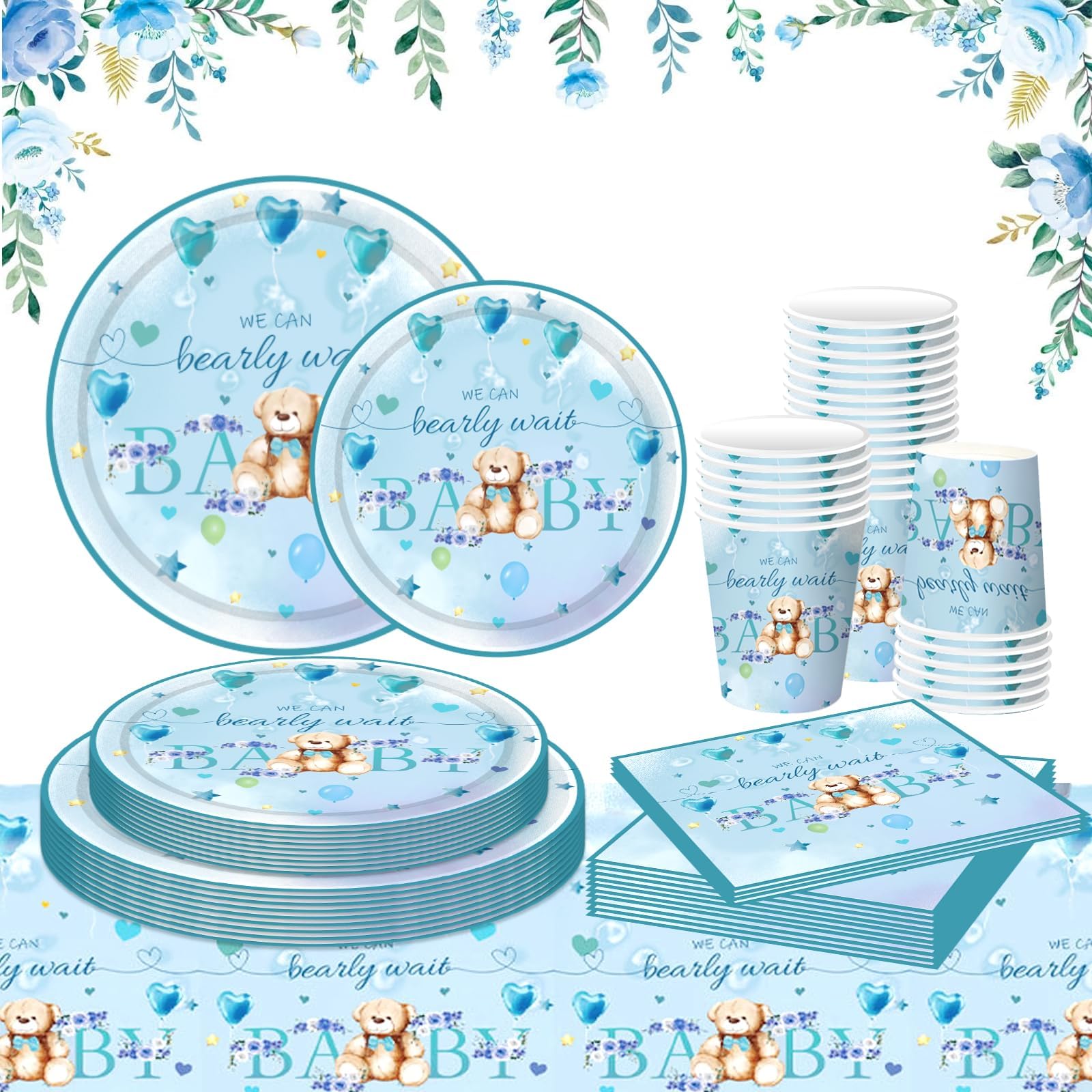 Set Stoviglie Per Feste Orsetto - 60 Pezzi Per Compleanni Baby Shower - Foto 9