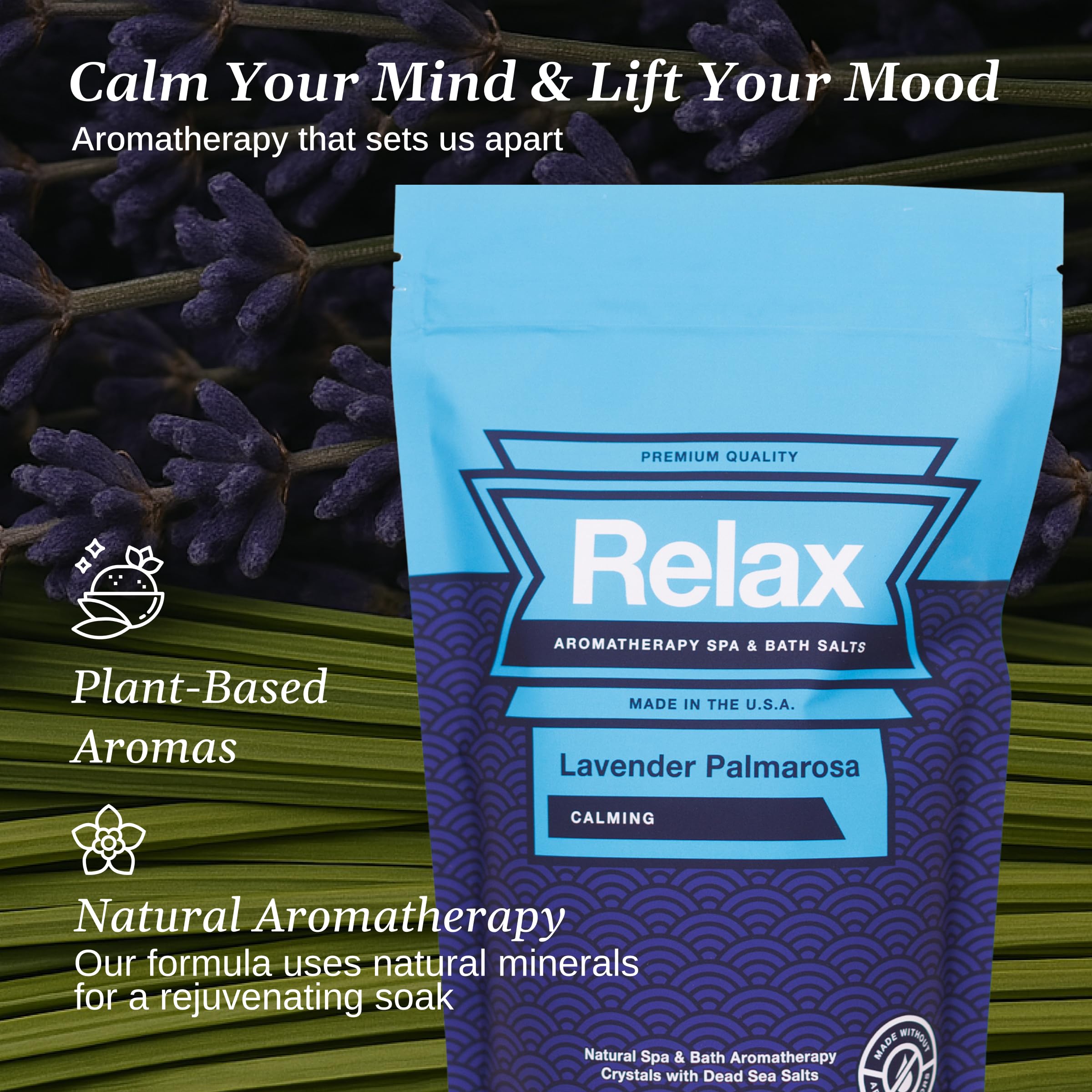 Relax Spa & Bath Sales de baño de aromaterapia para jacuzzi, baño o spa, bolsa de 0,9 kg infundida con magnesio, sal de baño para remojo, aroma de lavanda palmarosa