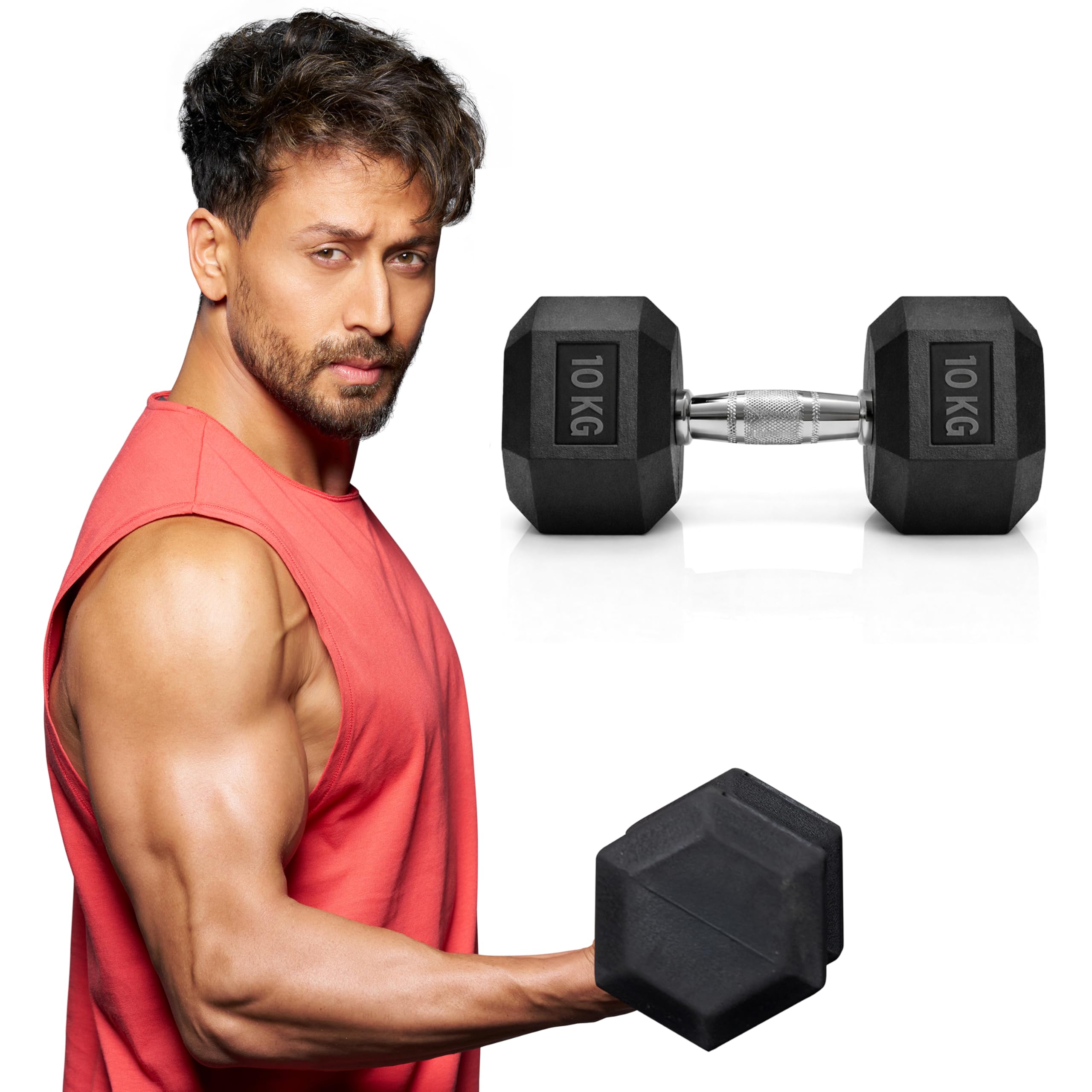 SLOVIC Single 10 kg Dumbbell | Dumbbells - Gym equipment for home workout | 10kg Dumbbells Set(10kg X 1) | Fitness Gym Dumbbell set 10kg for Muscles| Anti Skid rubber dumbles | Dumbell Weights-picture-14