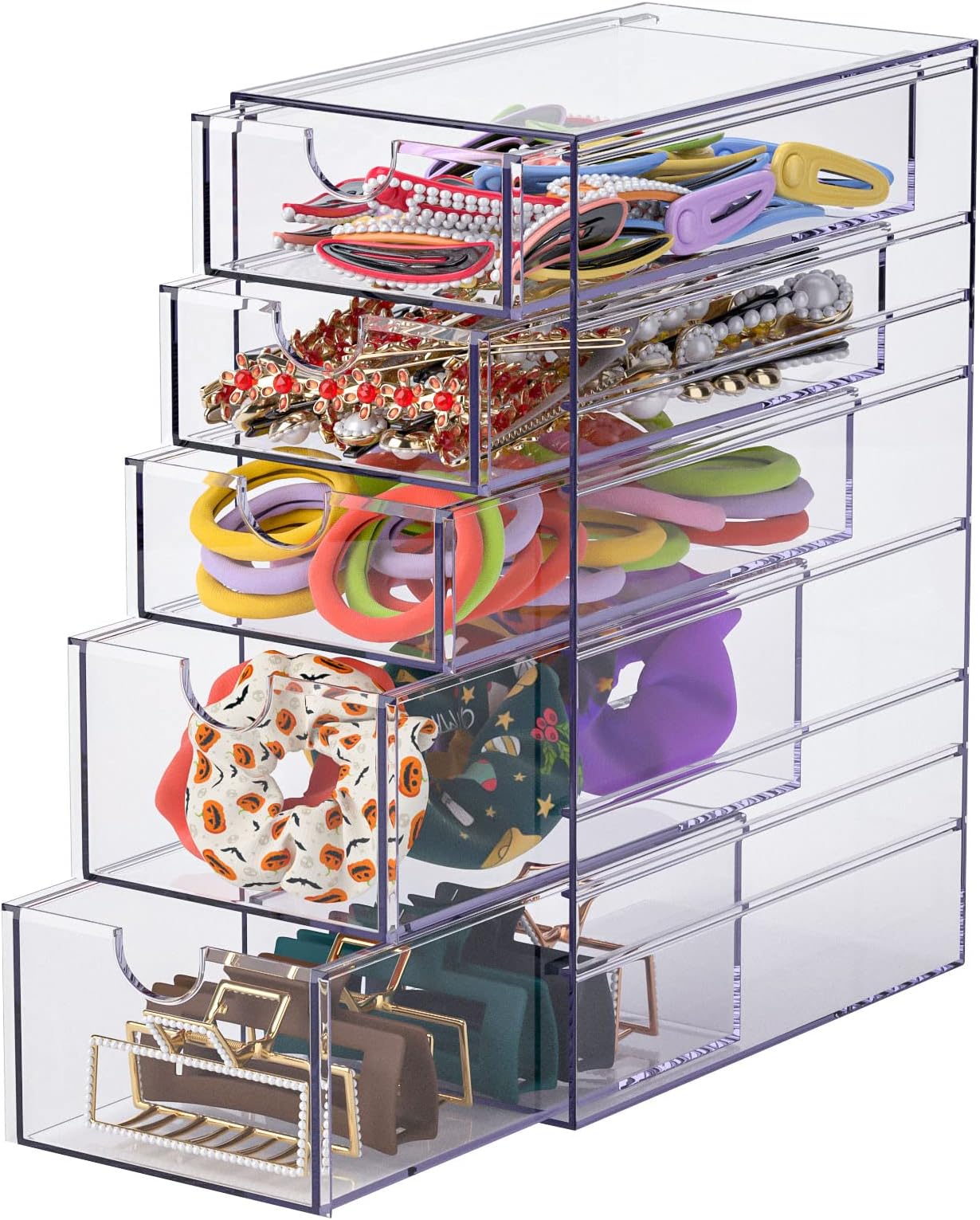 Noverlife Clear Containers for Hair Accessory Organizing, Plastic Hair Accessory Organizer Box with 5 Drawers, Hair Accessory Container, Storage Organization Drawers Set for Hair Ties Accessory