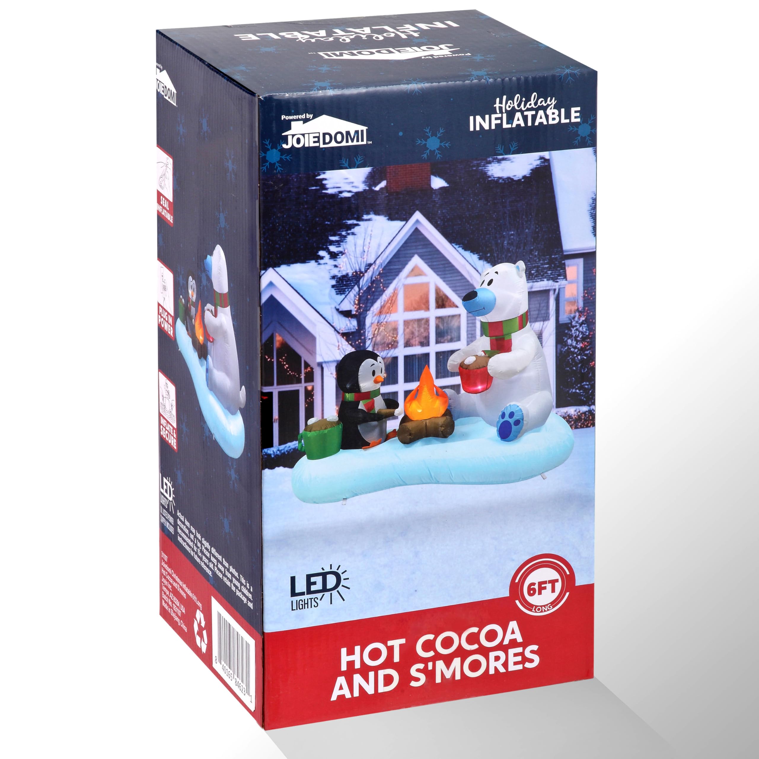 Joiedomi Ours polaire et pingouin gonflable de 1,8 m de long avec décoration de feu de camp, décoration de Noël gonflable avec LED intégrées pour fête de Noël, pelouse, décoration d'hiver