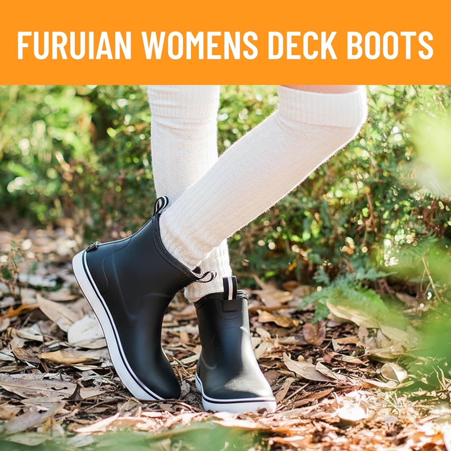 Furuian Women's Deck Boots Waterproof Ankle Rain Boots Rubber Fishing Boots Outdoor Chelsea Booties Garden Boots Work Shoes for Boating, Camping, Farming