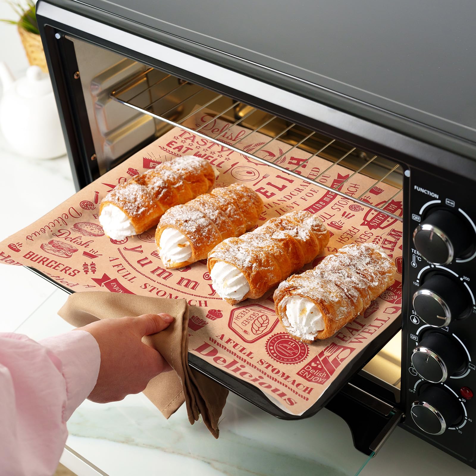 Outus 1000 fogli di carta cerata per alimenti, 30,5 x 30,5 cm, resistenti al grasso, per carta da giornale, acqua e grasso, per avvolgere panini, hot dog, per la cottura degli alimenti (rosso su