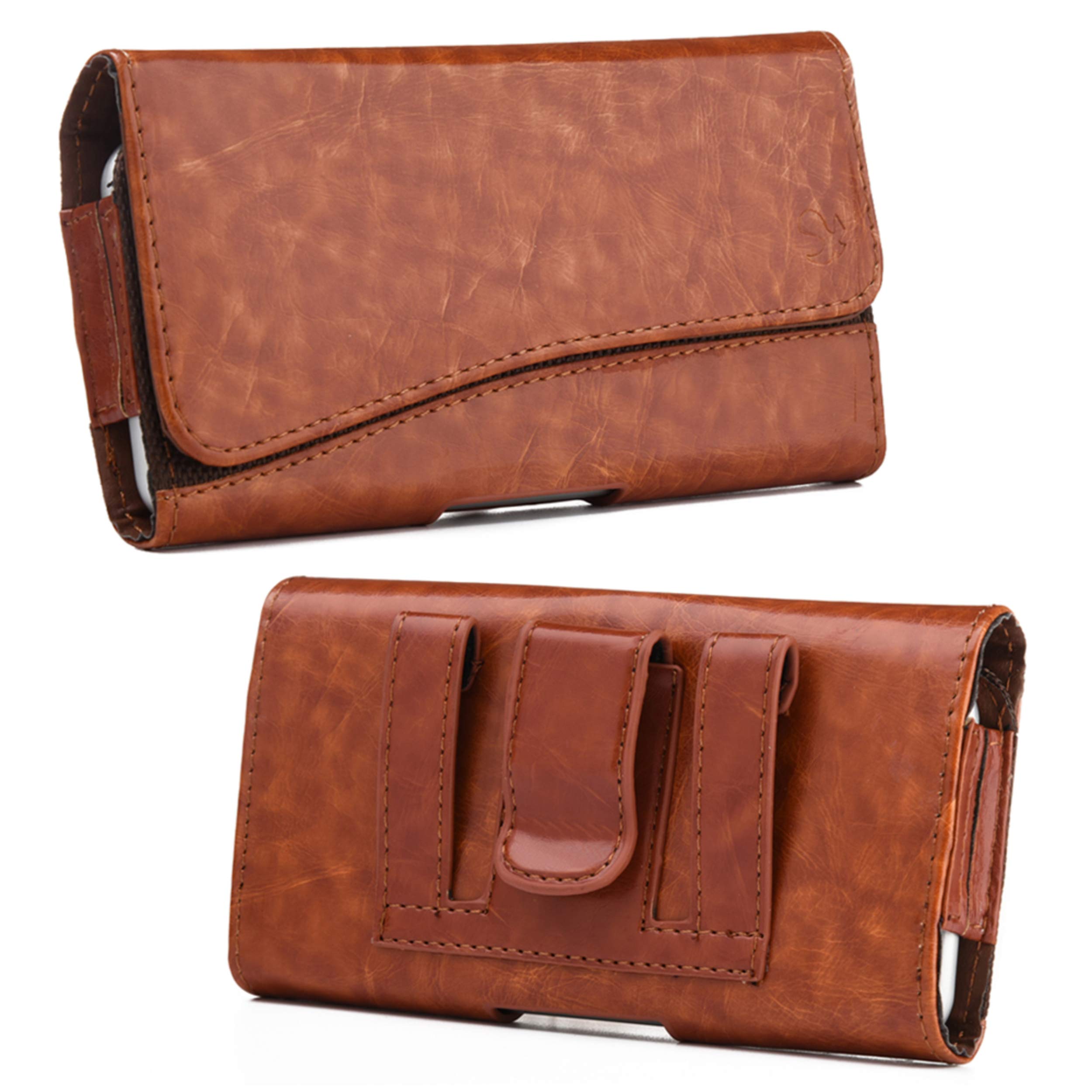 Soft PU Leather Holster Pouch Belt Clip Loop Case for iPhone 13 Pro Max, Galaxy Note 20 Ultra, S22 Ultra