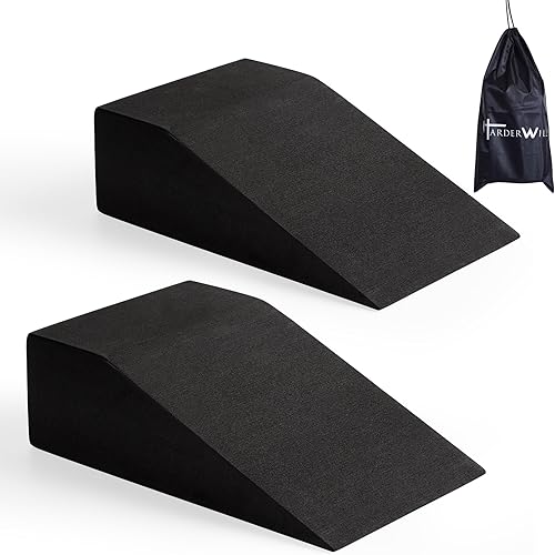 HarderWill Yoga Foam Wedge Blocks (Pair), Calf Raise Block, Calf Stretcher, Yoga Wrist Support, Balance, Pushup, Fitness, Pilates, Heel Stretcher,
