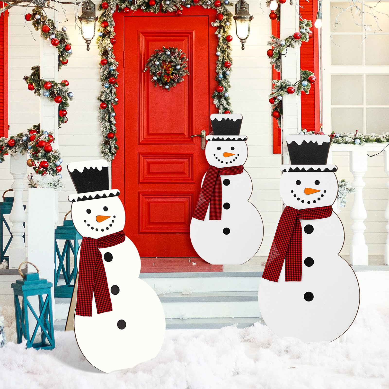 3 Pcs Christmas Snowman Porch Sign for Front Door 24"H 20"H Winter Snowman Farmhouse Front Porch Welcome Decor Wall Vertical Hanging Wooden Sign for Home Yard Patio Outdoor Decor Gifts