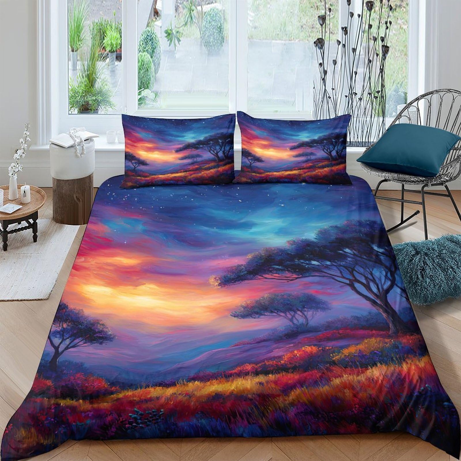 Ctjqhvkz Style-3 3D Printed Sunset Landscape Fitted Sheet Microfiber Soft Breathable Dreamy Sky Mattress Cover For Bedroom Decor Single（135X200cm）