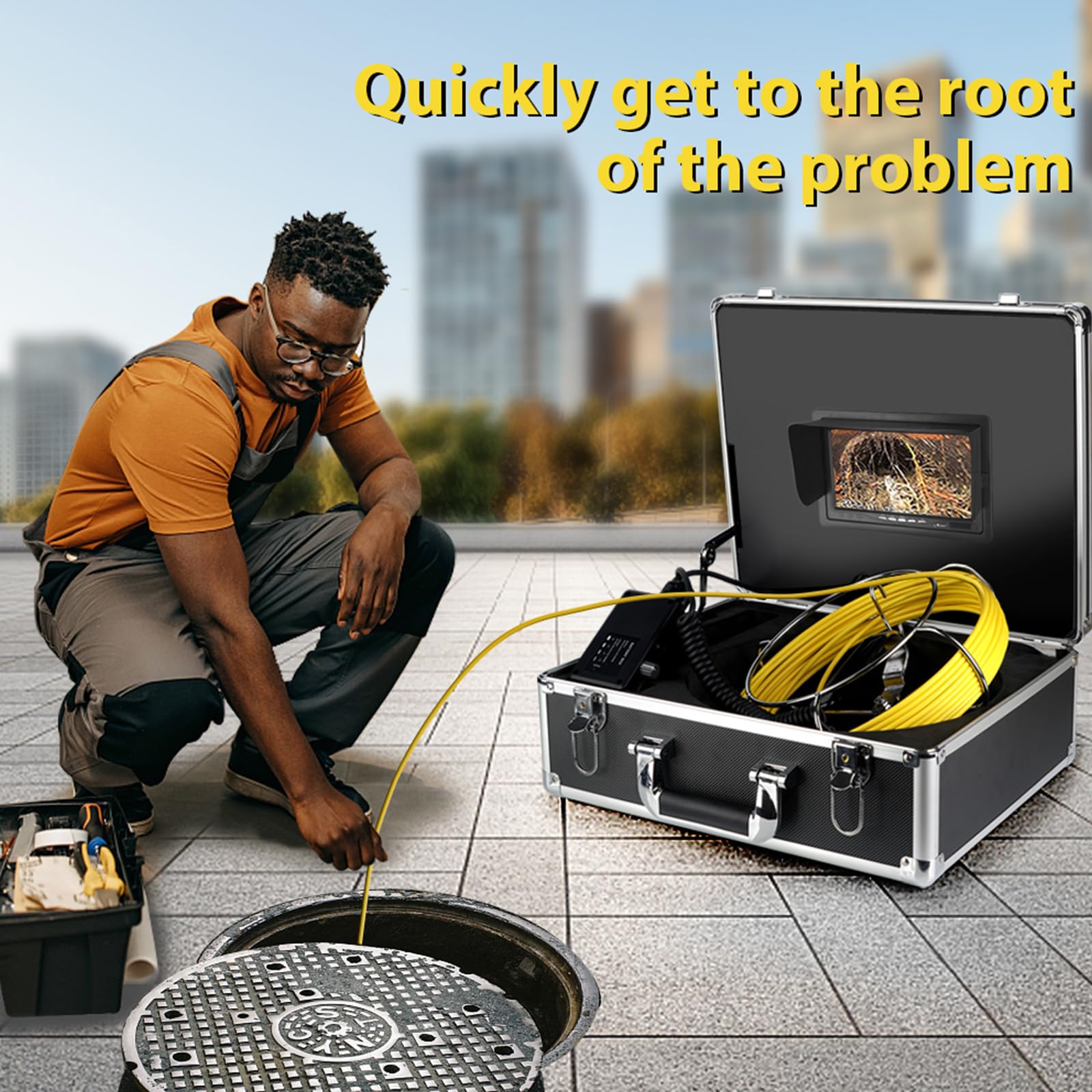 KAOLALI Cámara Endoscópica 50M con DVR, Cámara Inspección Tuberias de 7 Pulgadas, Cámaras para Boroscopio IP68 Impermeable Cámaras de Inspección ángulo de 110° con 6 Lámparas LED, SD 8 GB