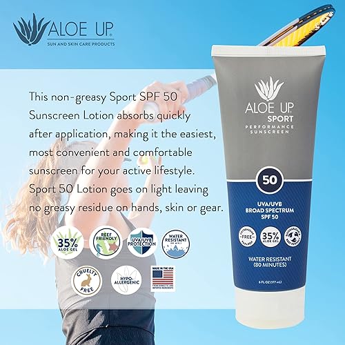 Miniatura 6 de Aloe Up Sport Collection - Protector solar SPF 50, protector solar sin perfume que protege de los rayos UV con aloe, secado rápido, loción no