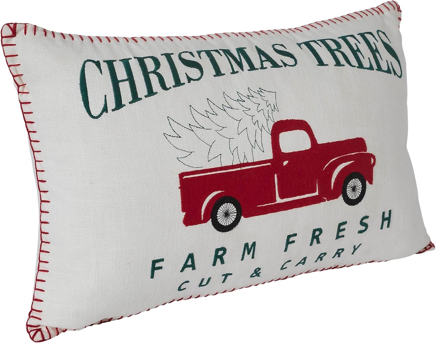 VHC Brands Farm Fresh Red Truck Christmas Pillow 14x22