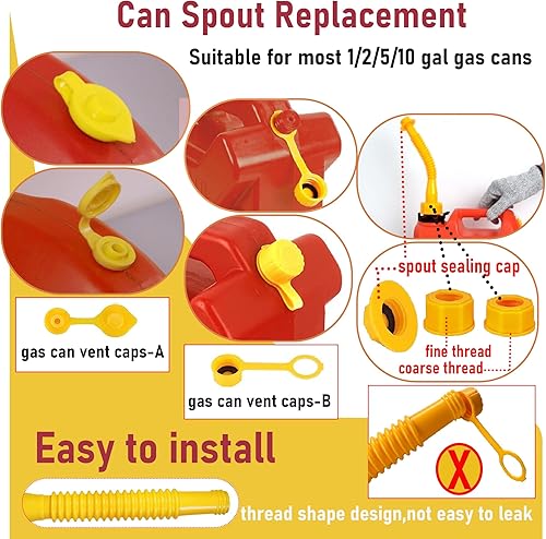 Miniatura 5 de Juego de 19 boquillas de repuesto para latas de gas, boquilla de lata de gas de 5 galones, 3 tubos flexibles, 3 collares de rosca gruesa y 3 hilos