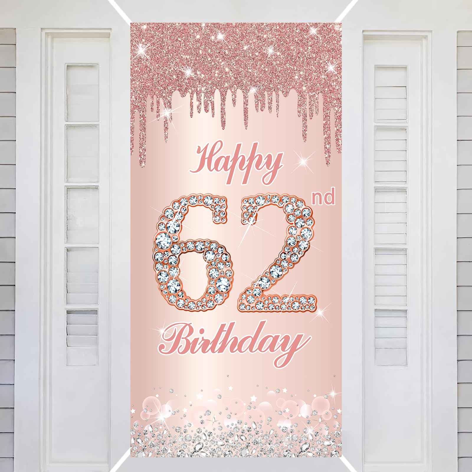 62nd Happy Birthday Decorations Door Banner Pink Rose Birthday Banner for Party Backdrop for Women Door Cover Party Decoration Supplies Poster — image 1