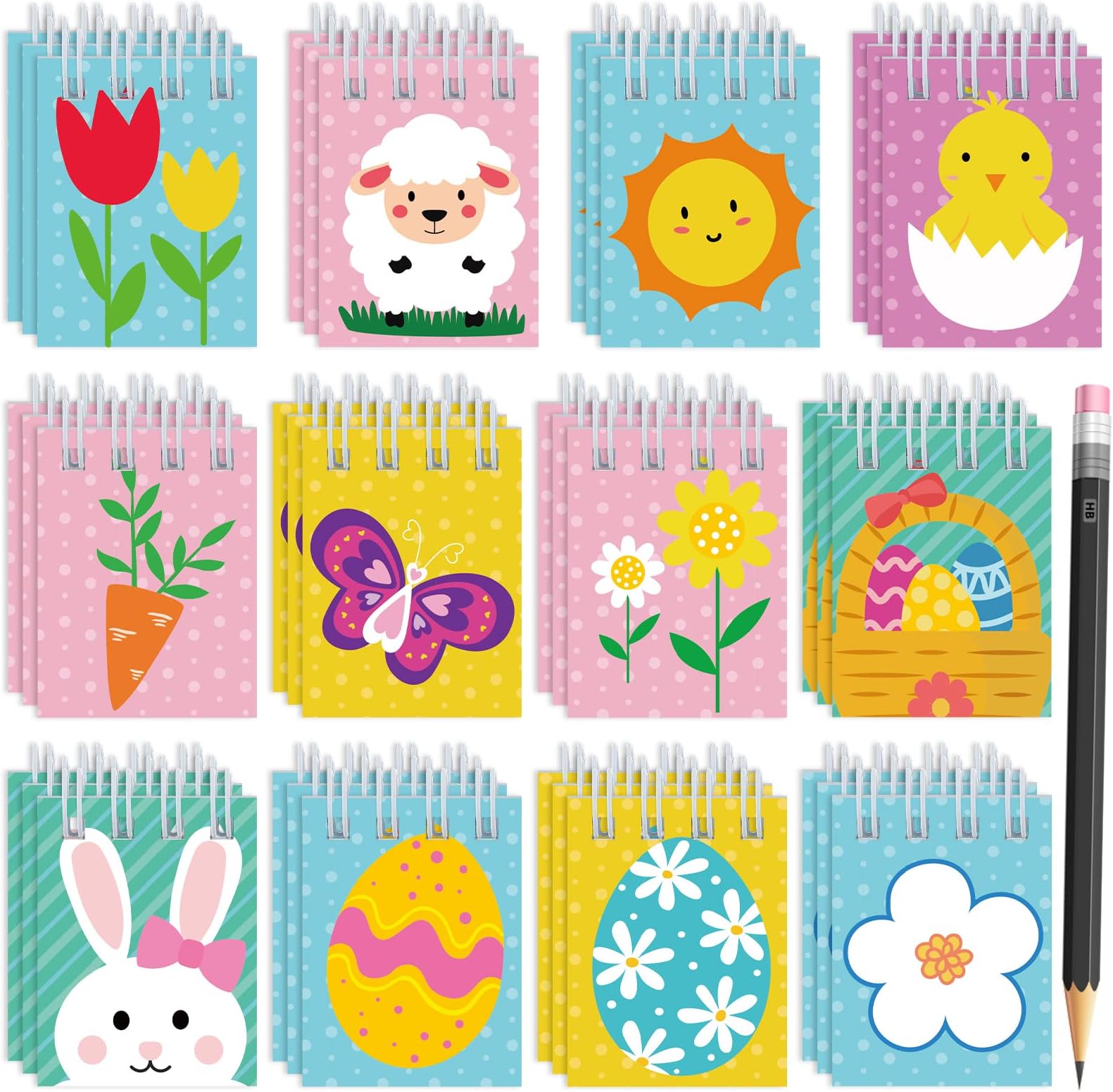 48 Pcs Mini Spiral Easter Notepads Set for Kids with