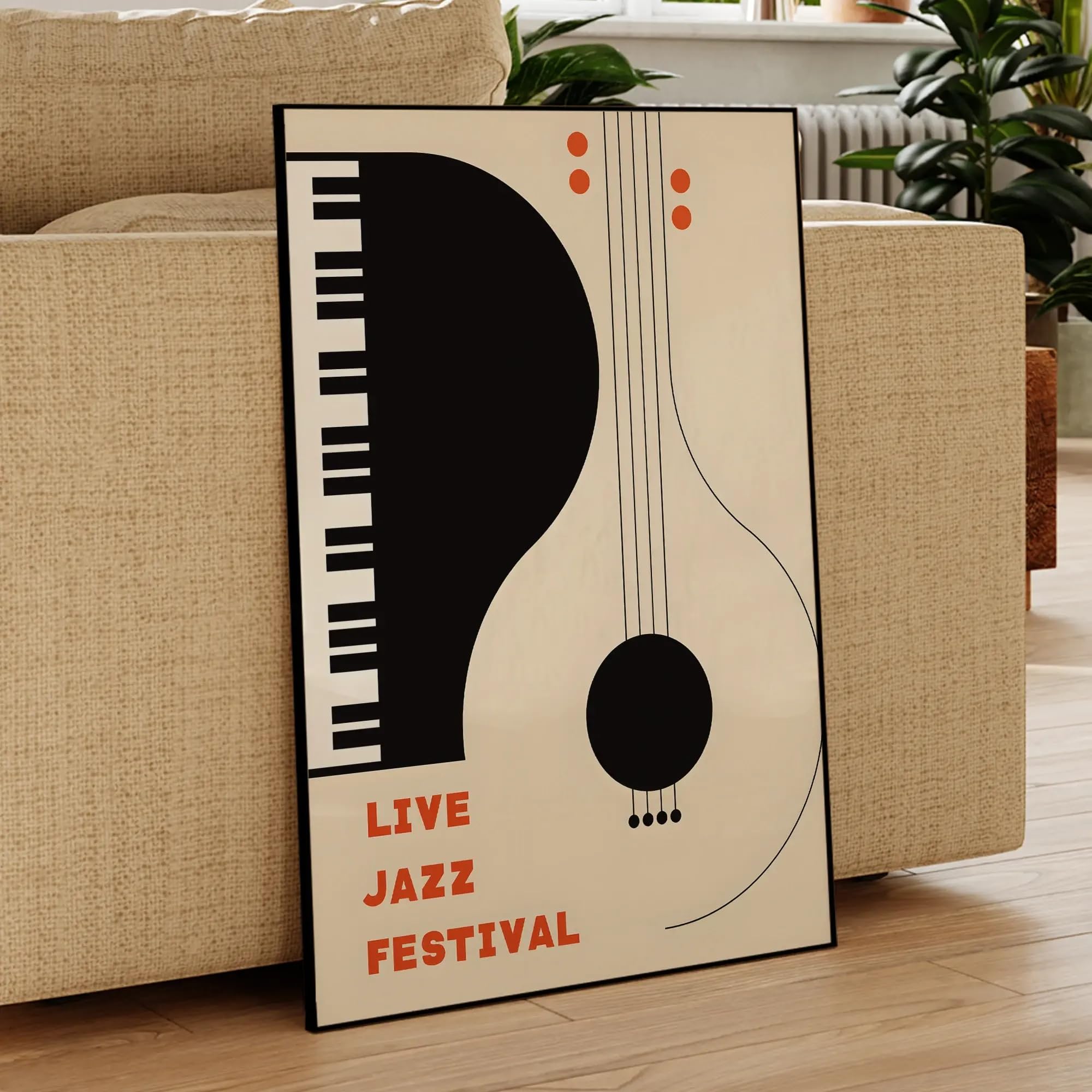 YUSUZHU Let's Live Jazz Festival Strumento Medioevo Stampe artistiche su tela Poster per soggiorno Decorazione per la casa 70x90cm con cornice