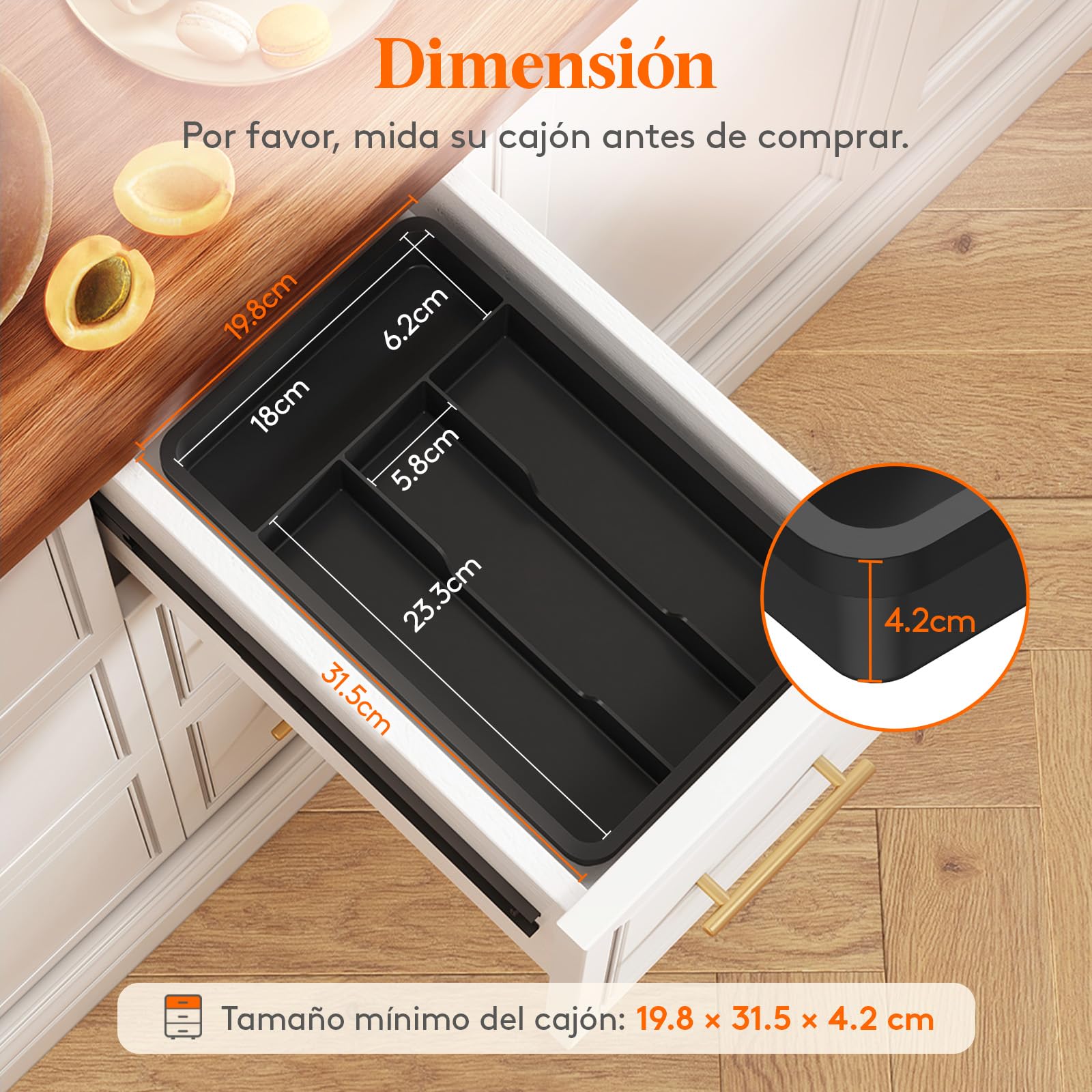 Lifewit Pequeño Bandeja para Cubiertos, Porta Cubiertos con 4 Compartimentos, Cajon Organizador Cubiertos de 19,8 x 31,5 cm, Separador Cubiertos Cocina Plástico con Cuchara, Tenedor, Cuchillo, Negro
